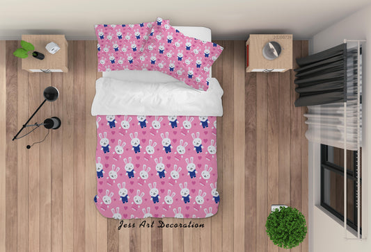 3D Cartoon Pink Bunny Quilt Cover Set Bedding Set Duvet Cover Pillowcases LXL 169