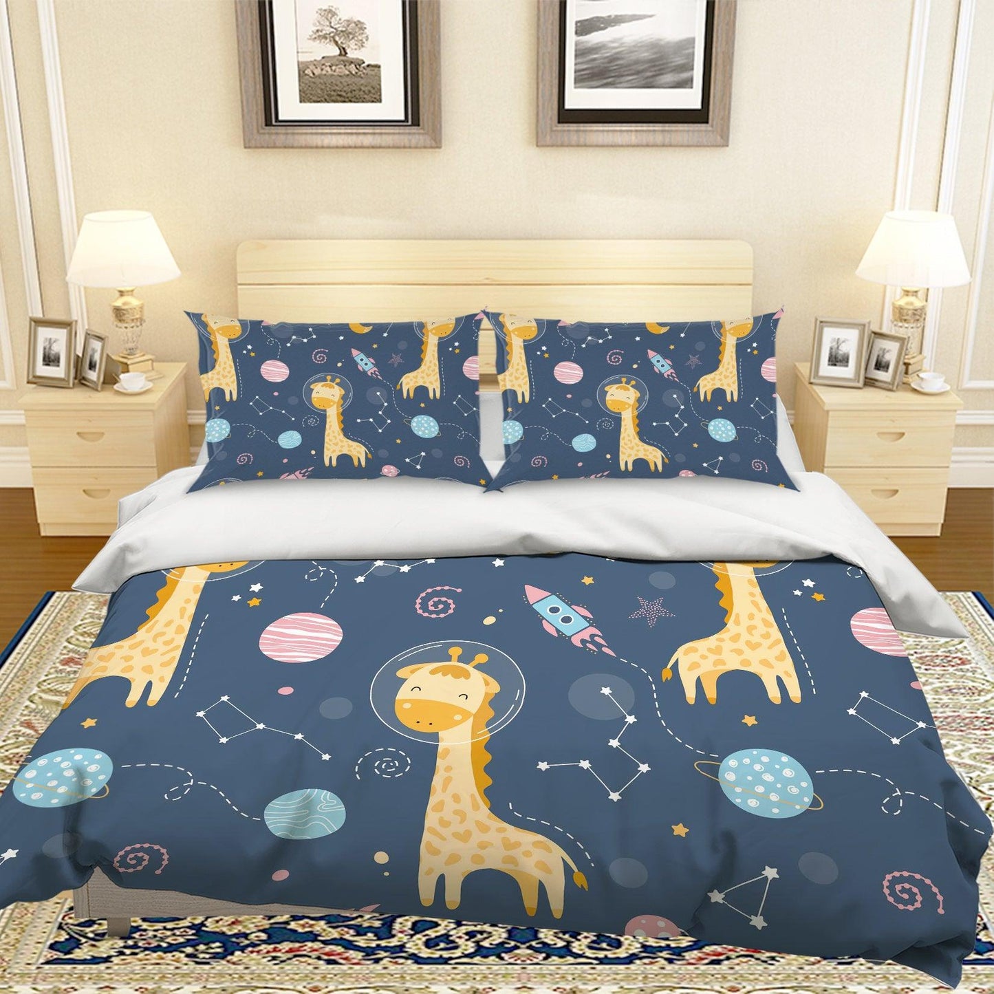 3D Cartoon Giraffe Rocket Quilt Cover Set Bedding Set Pillowcases 97