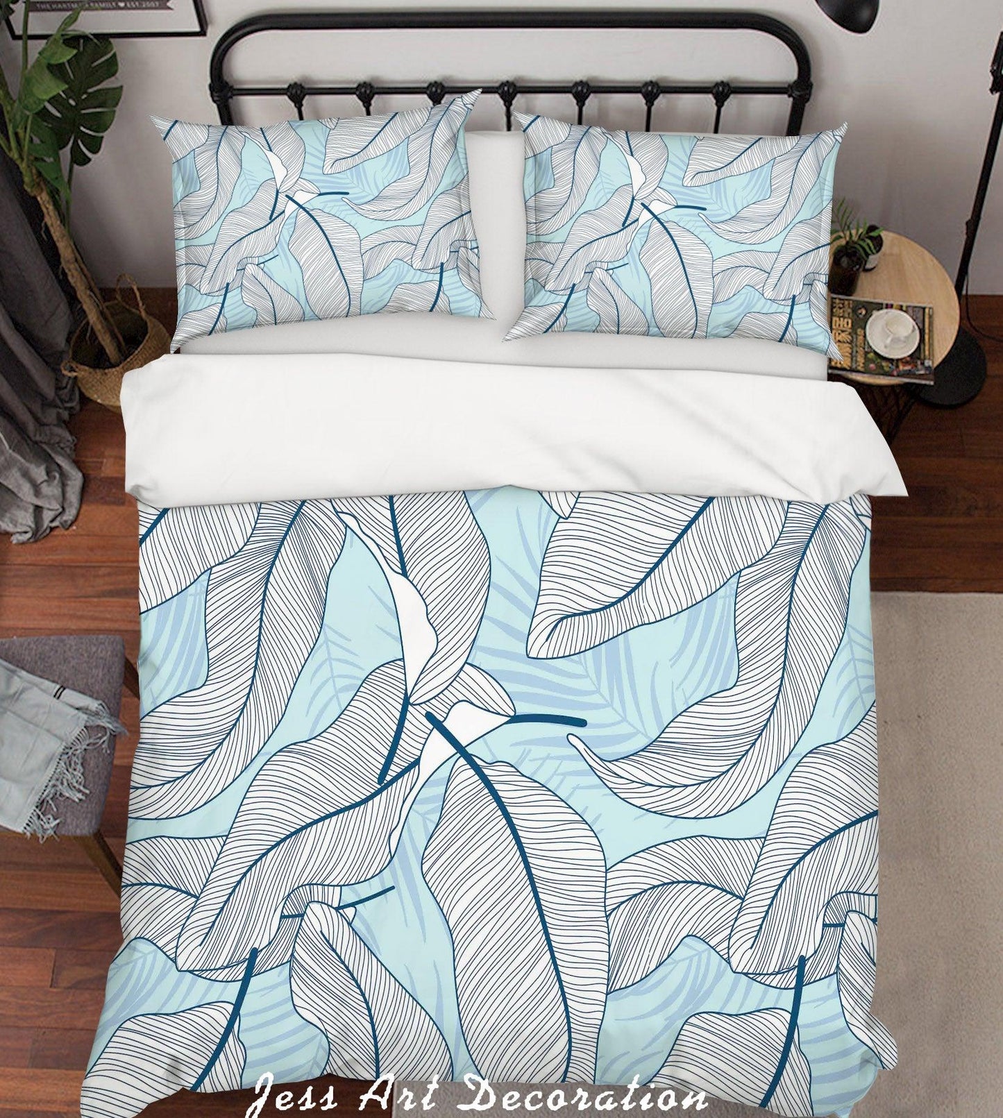 3D Blue Leaves Quilt Cover Set Bedding Set Pillowcases 53