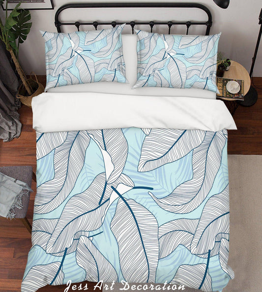 3D Blue Leaves Quilt Cover Set Bedding Set Pillowcases 53