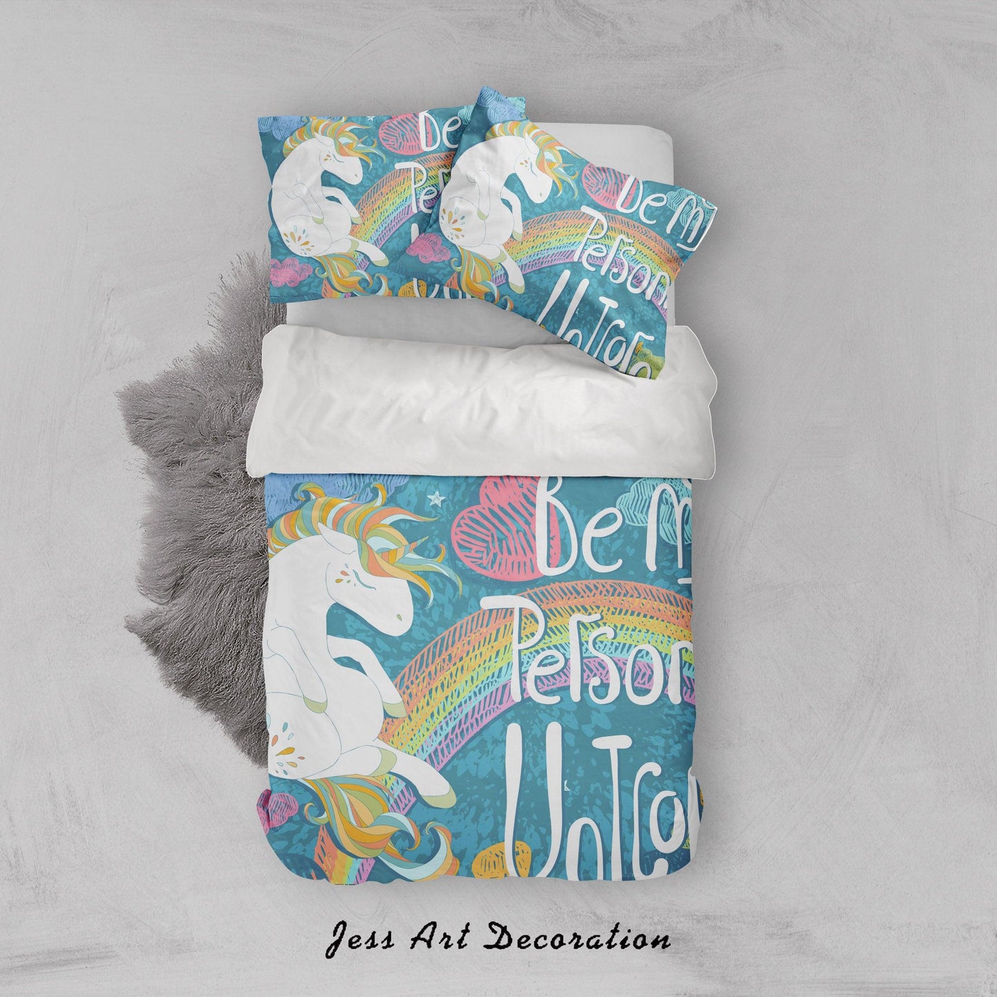 3D Blue Unicorn Rainbow Quilt Cover Set Bedding Set Pillowcases 70