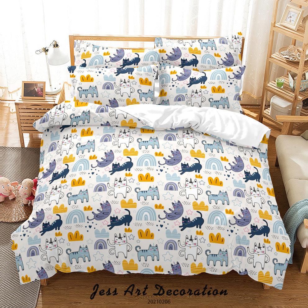 3D Cartoon Animal Cat Rainbow Quilt Cover Set Bedding Set Duvet Cover Pillowcases 204