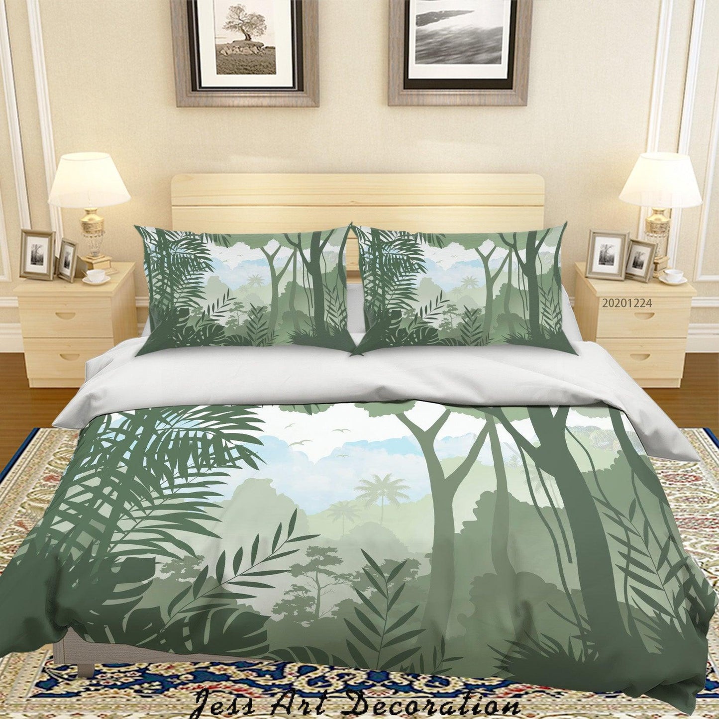3D Cartoon Green Forest Tree Quilt Cover Set Bedding Set Duvet Cover Pillowcases 93 LQH