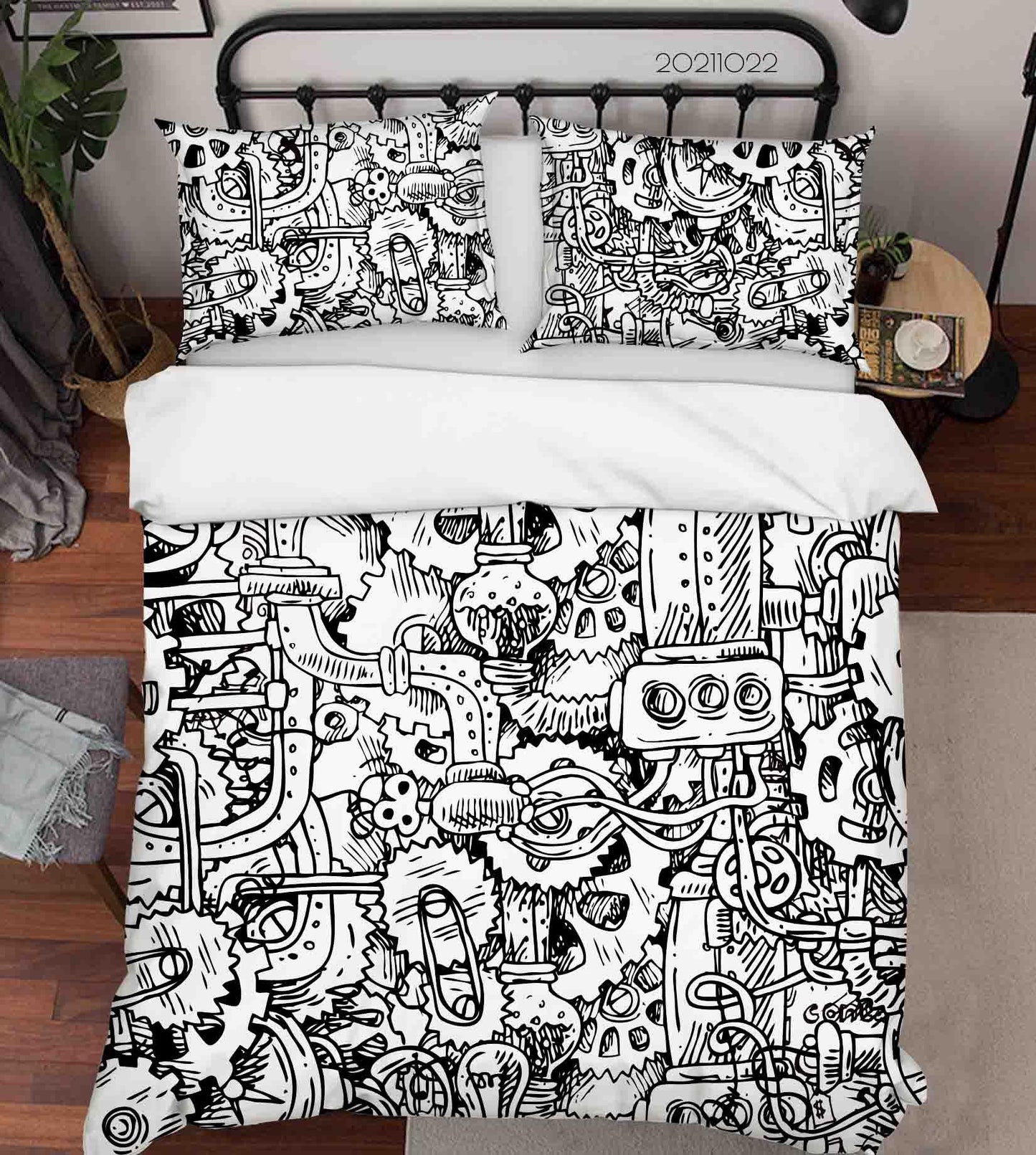 3D Abstract Mechanical Gear Doodle Quilt Cover Set Bedding Set Duvet Cover Pillowcases 13