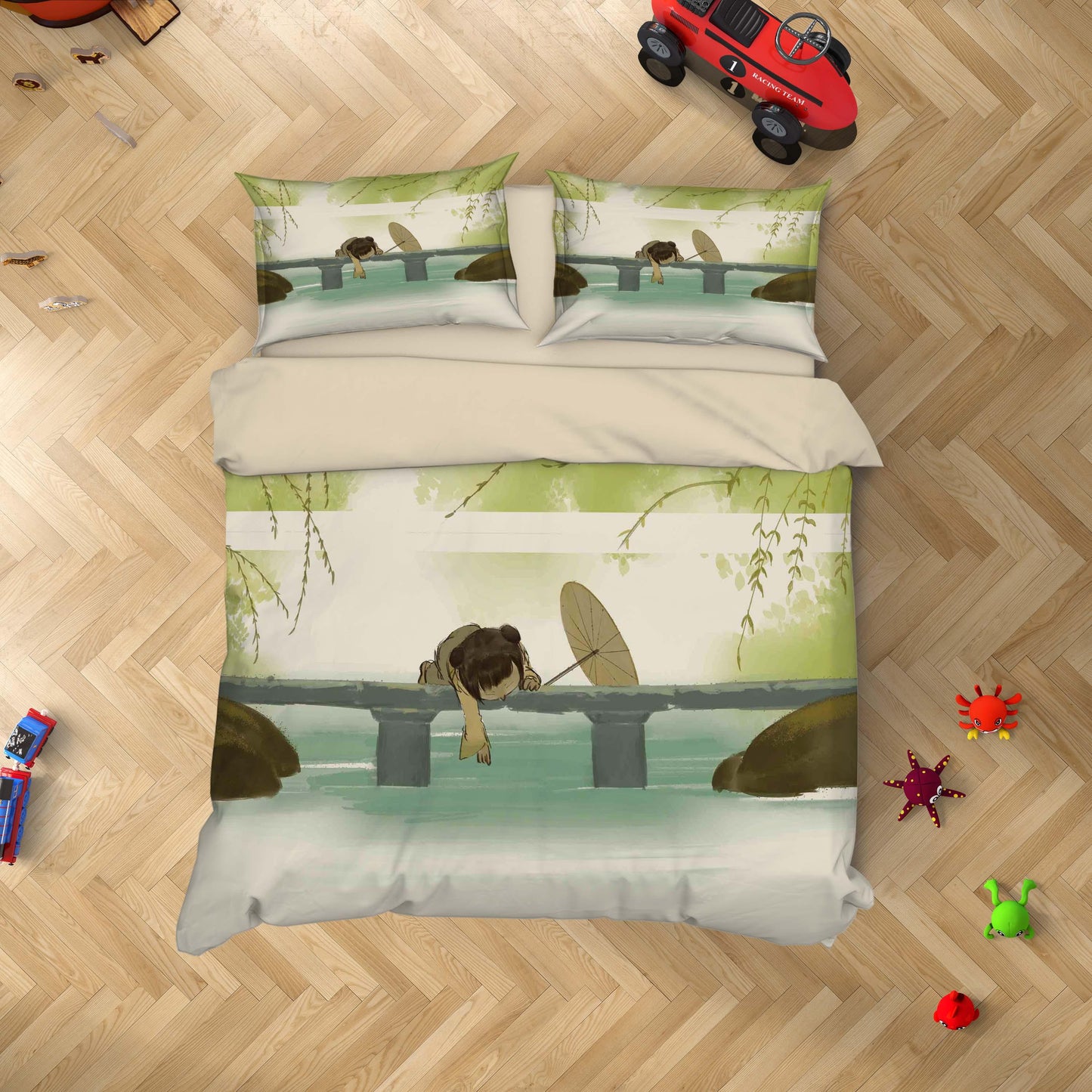 3D Can Girl Umbrella Stone Bridge Quilt Cover Set Bedding Set Duvet Cover Pillowcases A625 LQH