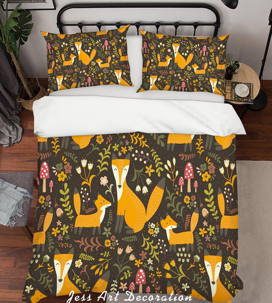 3D Cartoon Fox Leaf Quilt Cover Set Bedding Set Pillowcases 2