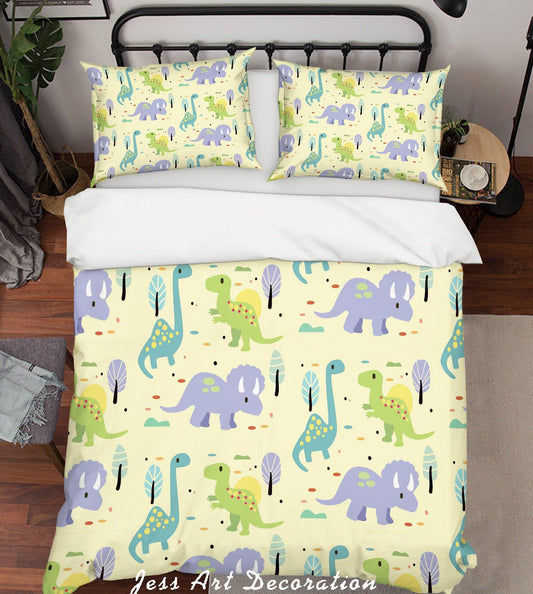 3D Cartoon Dinosaur Yellow Quilt Cover Set Bedding Set Pillowcases 83