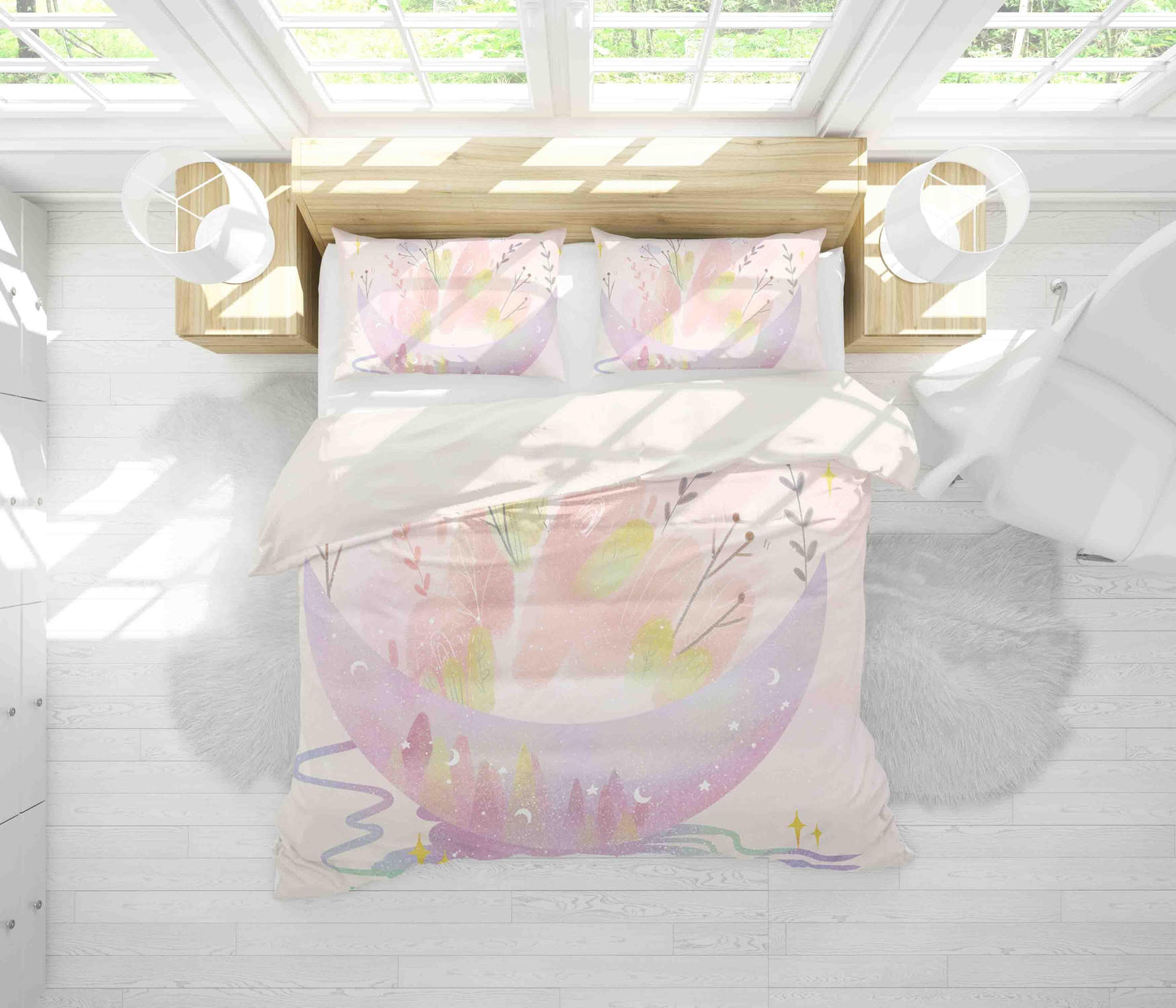 3D Cartoon Moon Plants Quilt Cover Set Bedding Set Pillowcases 68