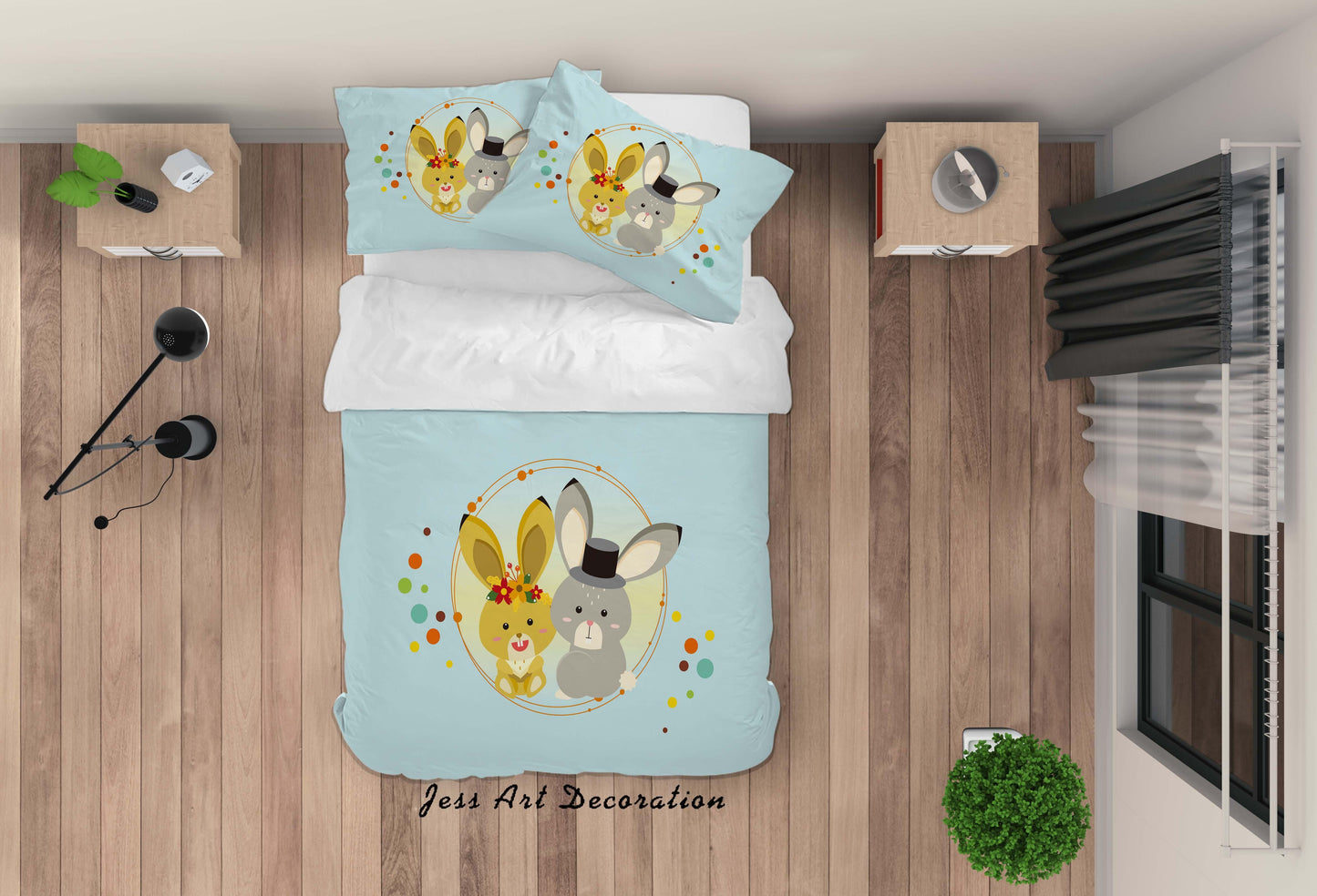 3D Blue Rabbit Quilt Cover Set Bedding Set Duvet Cover Pillowcases SF09