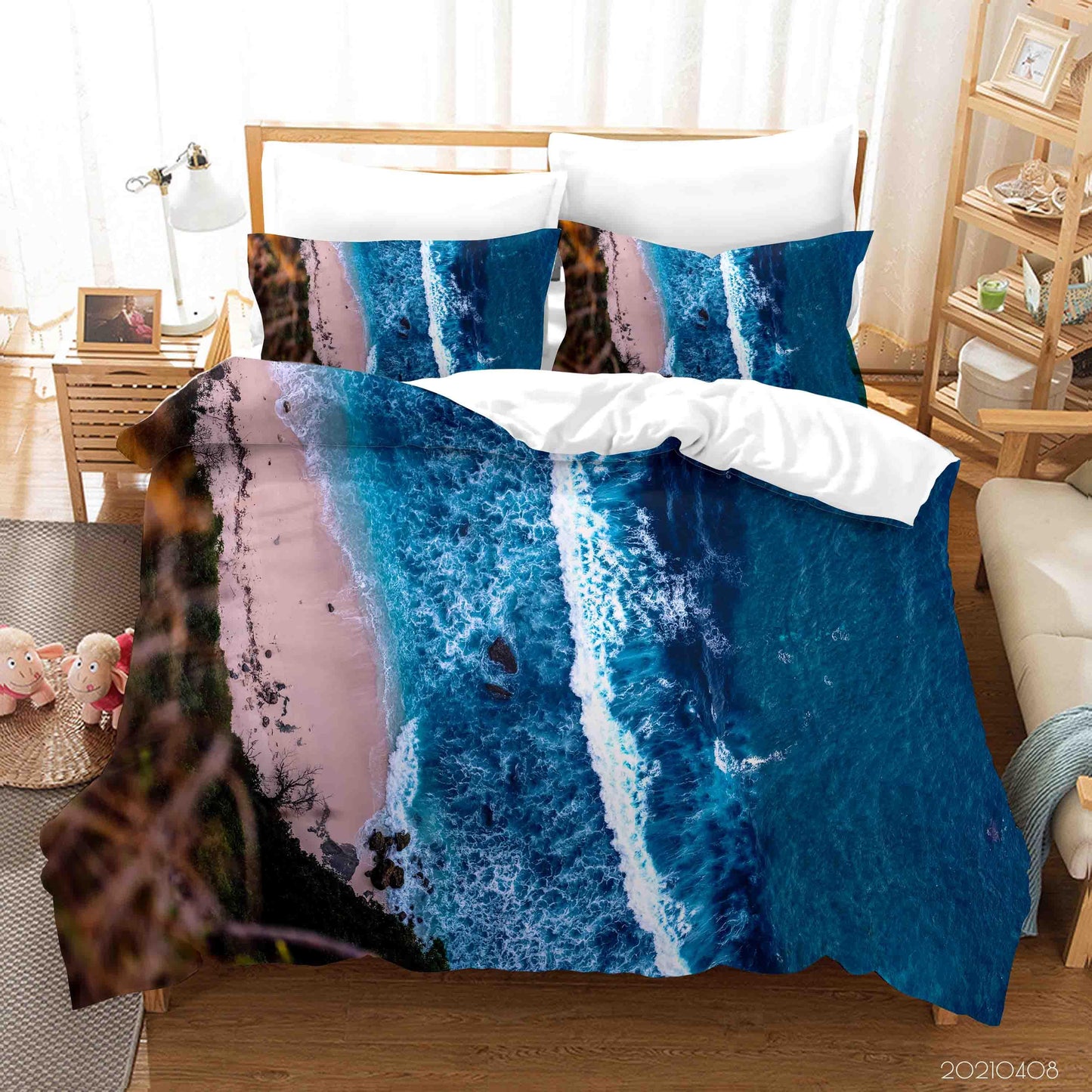 3D Blue Sea Beach Landscape Quilt Cover Set Bedding Set Duvet Cover Pillowcases 90