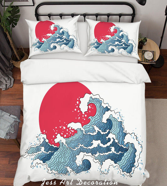 3D Abstract Waves Red Sun Quilt Cover Set Bedding Set Pillowcases 35