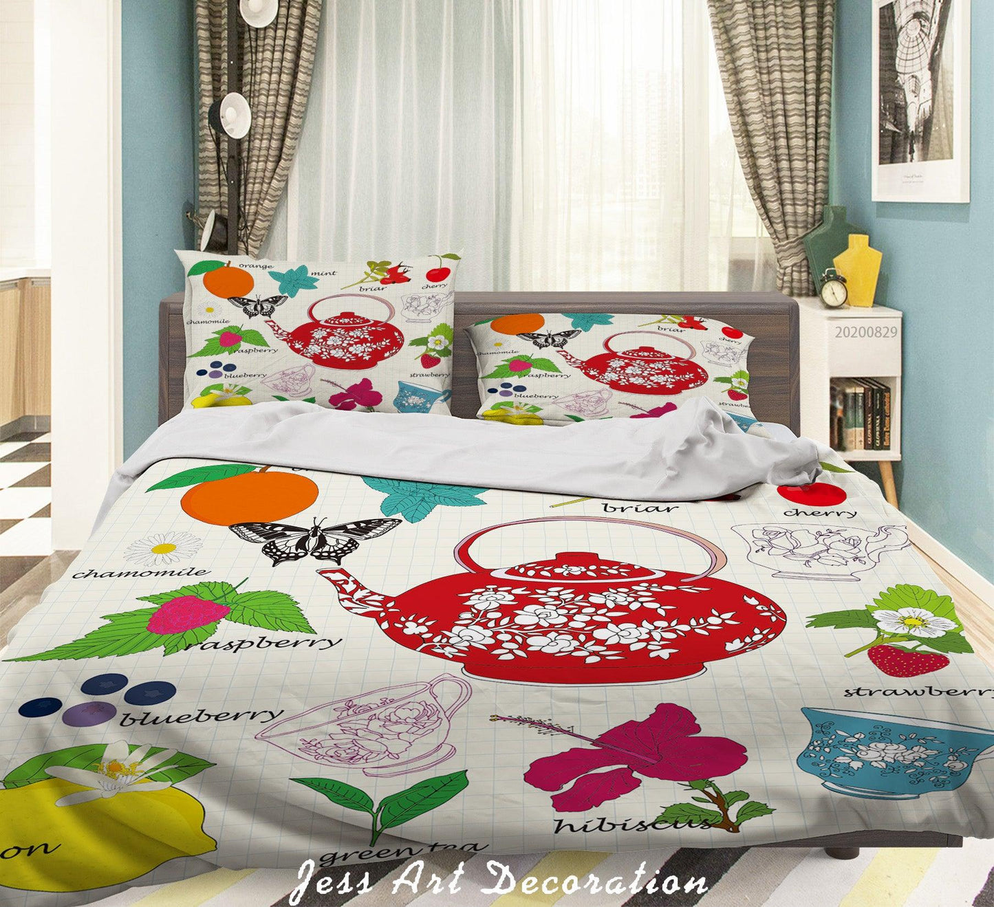 3D Abstract Hand Draw Cartoon Teacup Leaves Pattern Quilt Cover Set Bedding Set Duvet Cover Pillowcases WJ 3590