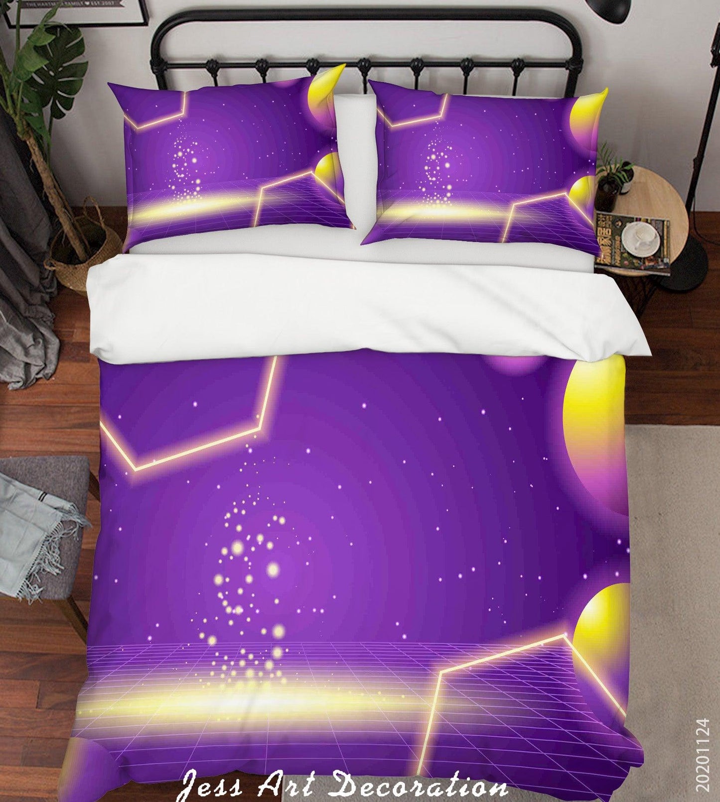 3D Abstract Space Glowing Planet Purple Quilt Cover Set Bedding Set Duvet Cover Pillowcases LXL