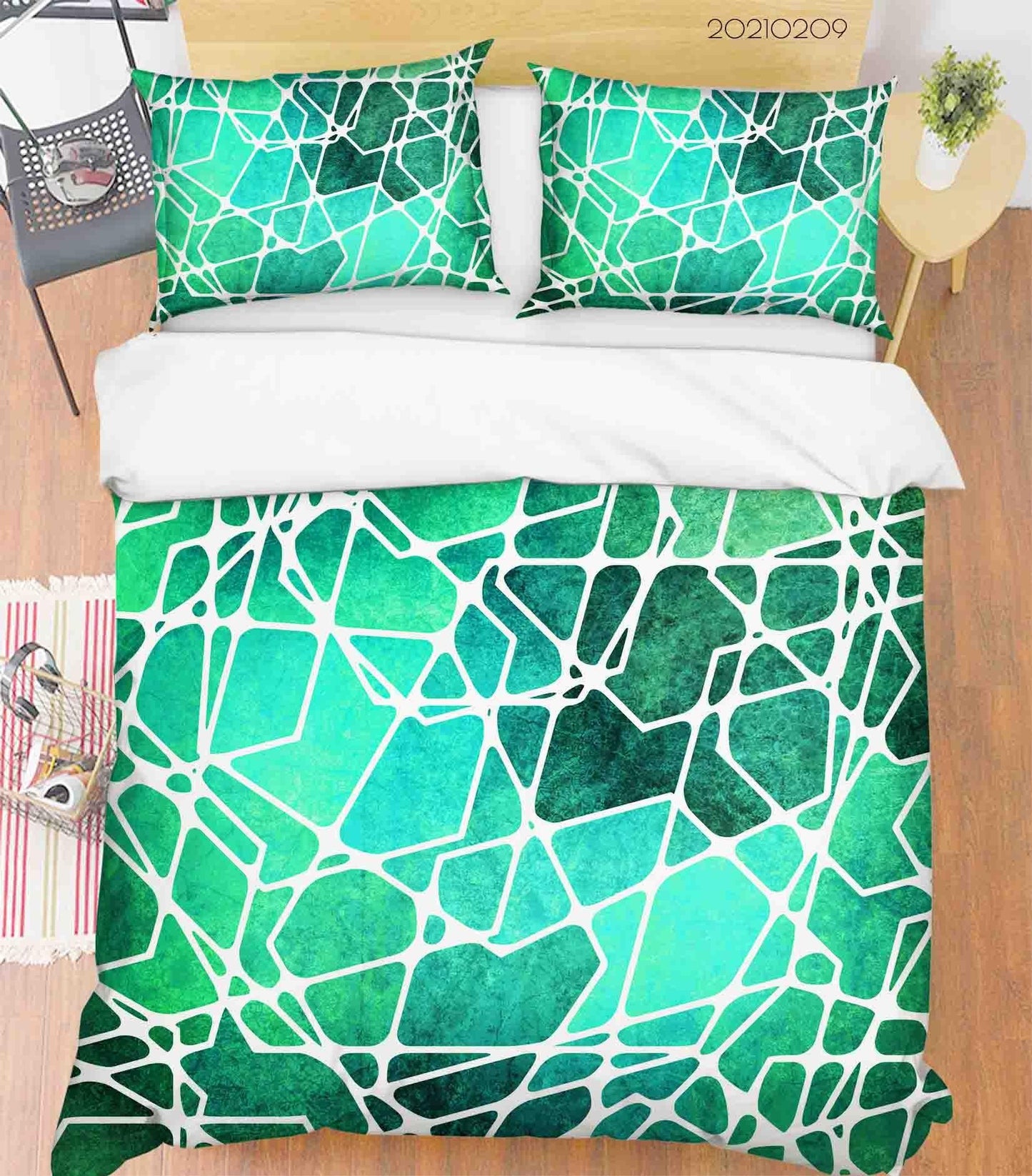 3D Abstract Green Geometry Quilt Cover Set Bedding Set Duvet Cover Pillowcases 277