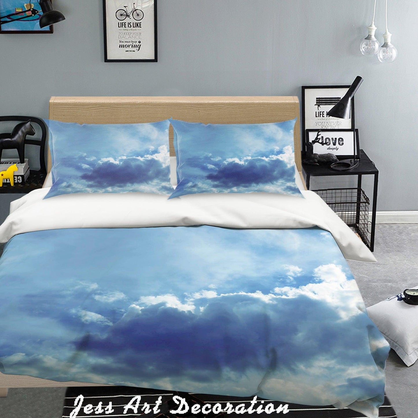 3D Blue Sky White Clouds Quilt Cover Set Bedding Set Pillowcases  3