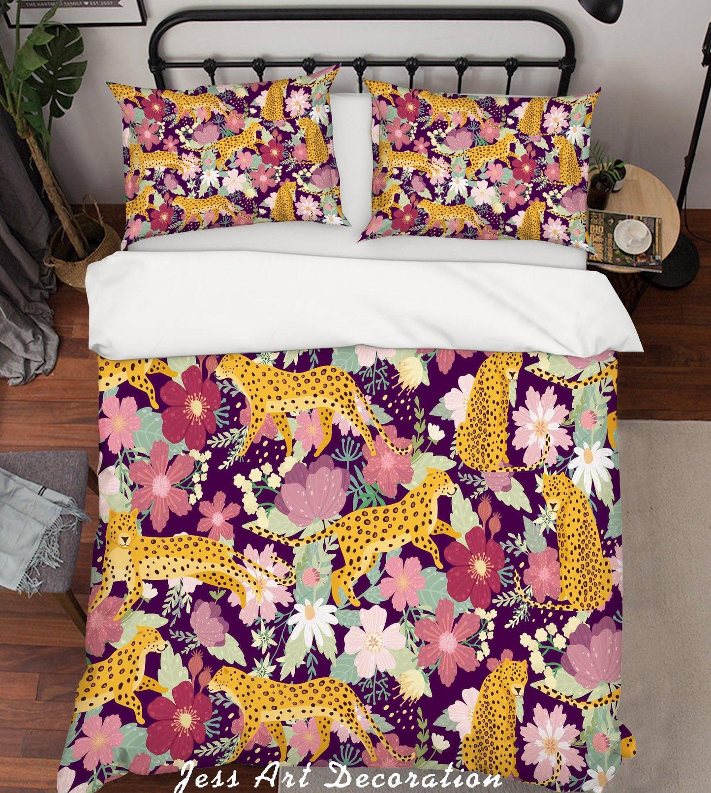 3D Cartoon Leopard Flower Quilt Cover Set Bedding Set Pillowcases 95