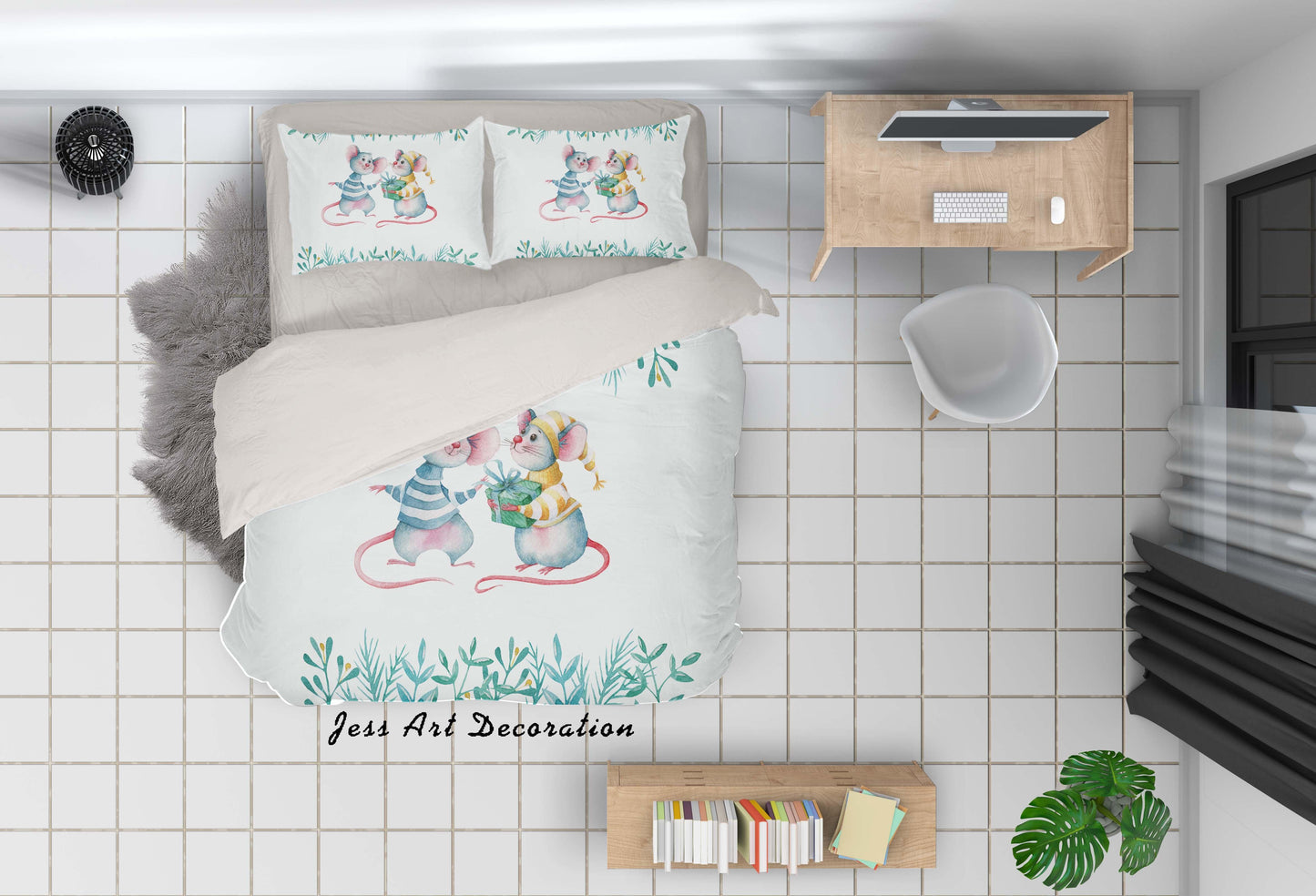 3D Cartoon Mouse Leaves Quilt Cover Set Bedding Set Duvet Cover Pillowcases SF79