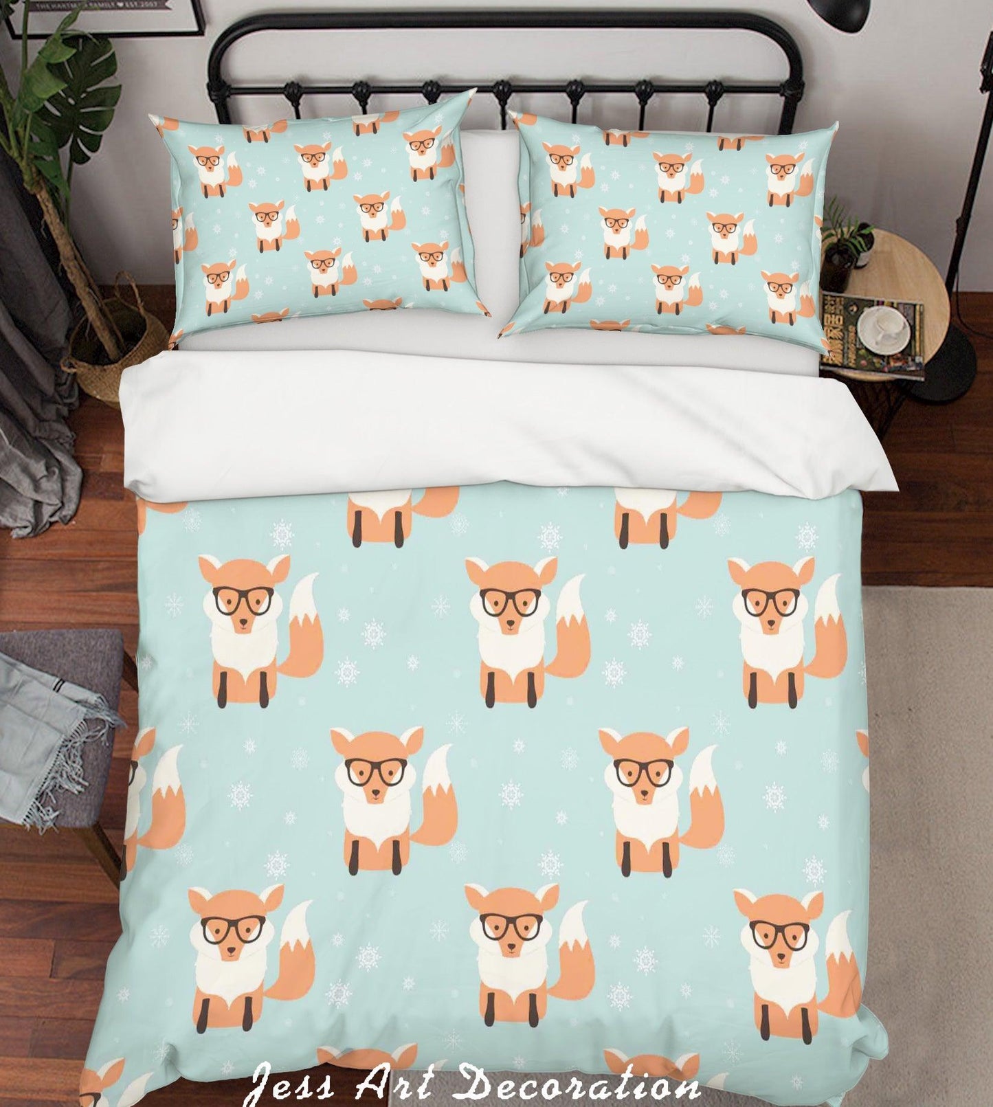 3D Cartoon Fox Green Quilt Cover Set Bedding Set Pillowcases 4