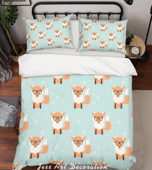 3D Cartoon Fox Green Quilt Cover Set Bedding Set Pillowcases 4