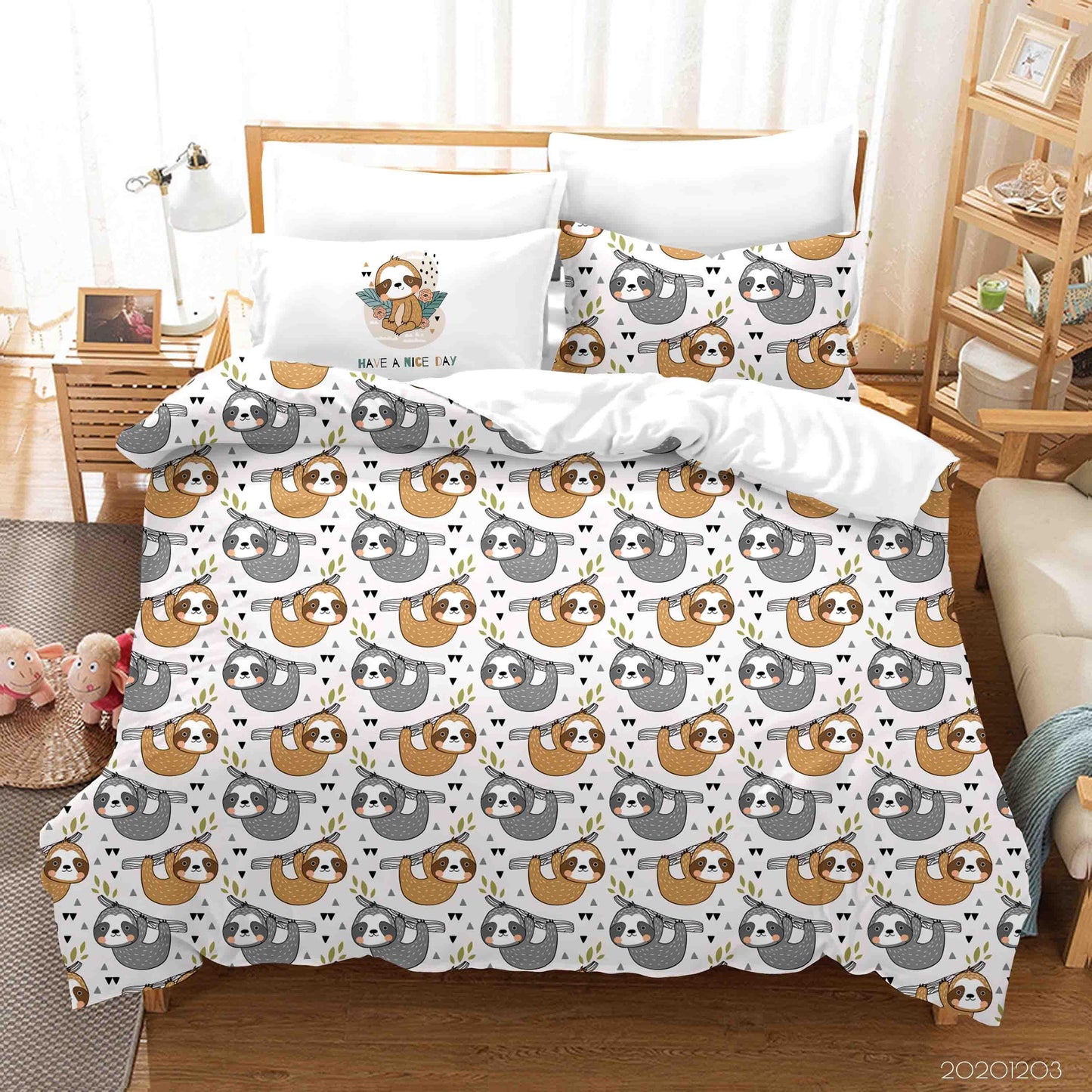 3D Cartoon Hand Drawn Sloth Animal Pattern Quilt Cover Set Bedding Set Duvet Cover Pillowcases LXL