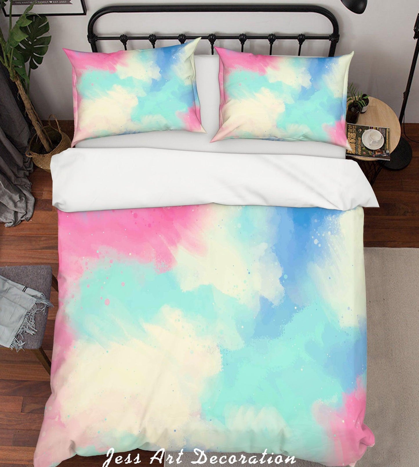 3D Blue Pink Watercolor Quilt Cover Set Bedding Set Pillowcases 106