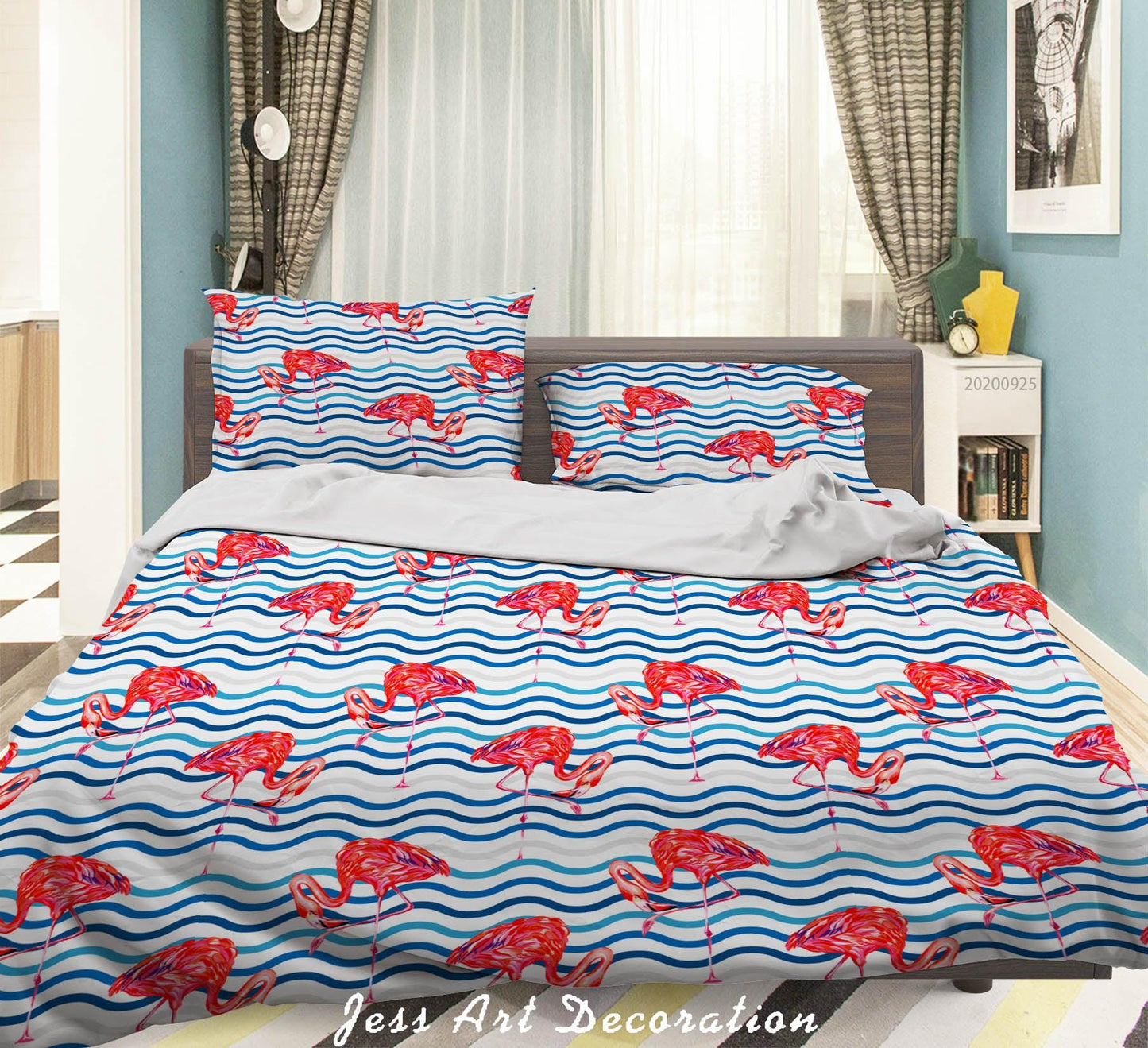 3D Cartoon Animal Flamingo Pattern Quilt Cover Set Bedding Set Duvet Cover Pillowcases WJ 6501