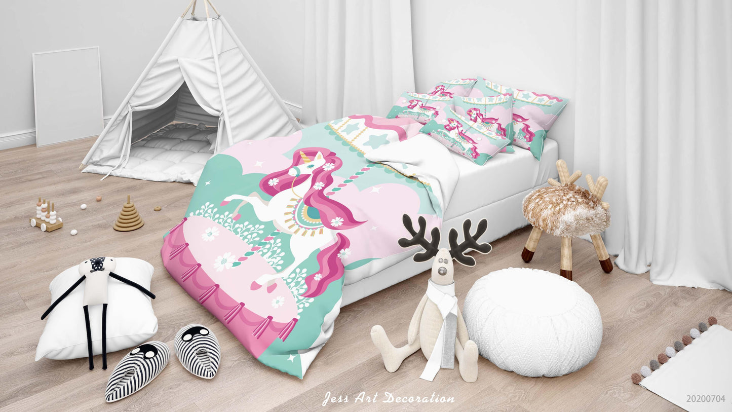 3D Carousel Unicorn Quilt Cover Set Bedding Set Duvet Cover Pillowcases SF28