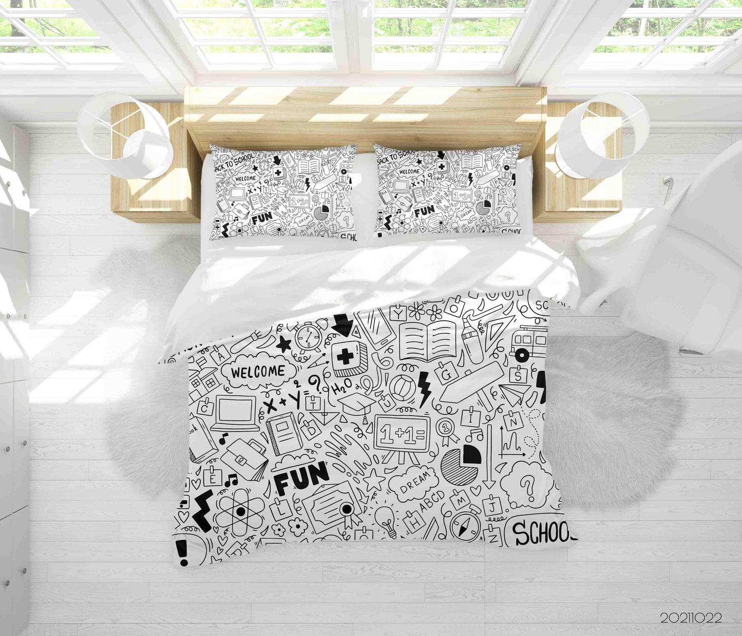 3D Cartoon Learning Supplies Graffiti Quilt Cover Set Bedding Set Duvet Cover Pillowcases 43