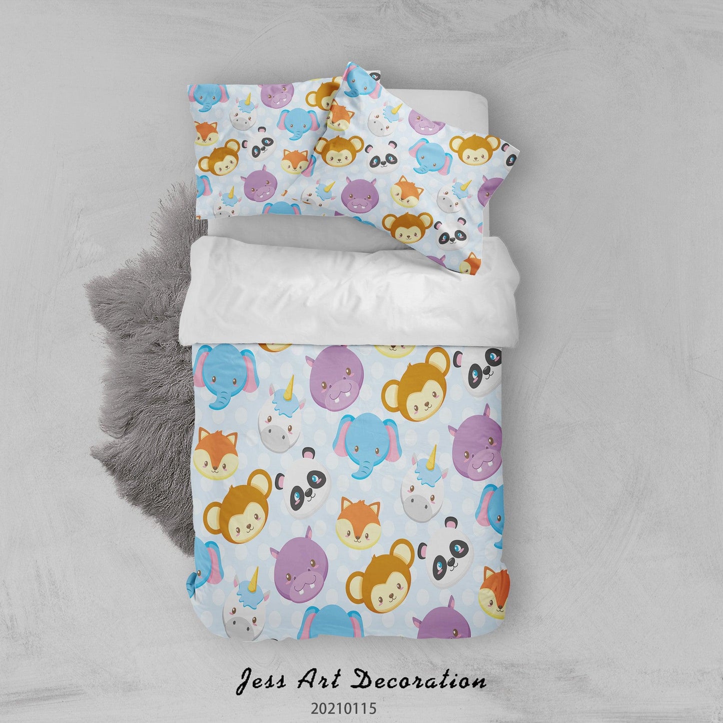 3D Cartoon Animal Elephant Monkey Quilt Cover Set Bedding Set Duvet Cover Pillowcases 5