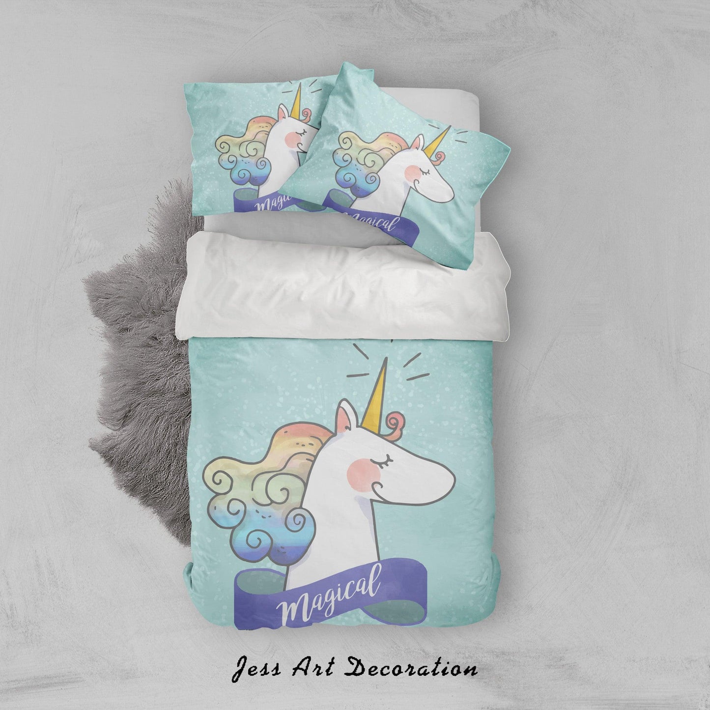 3D Blue Unicorn Quilt Cover Set Bedding Set Pillowcases 82