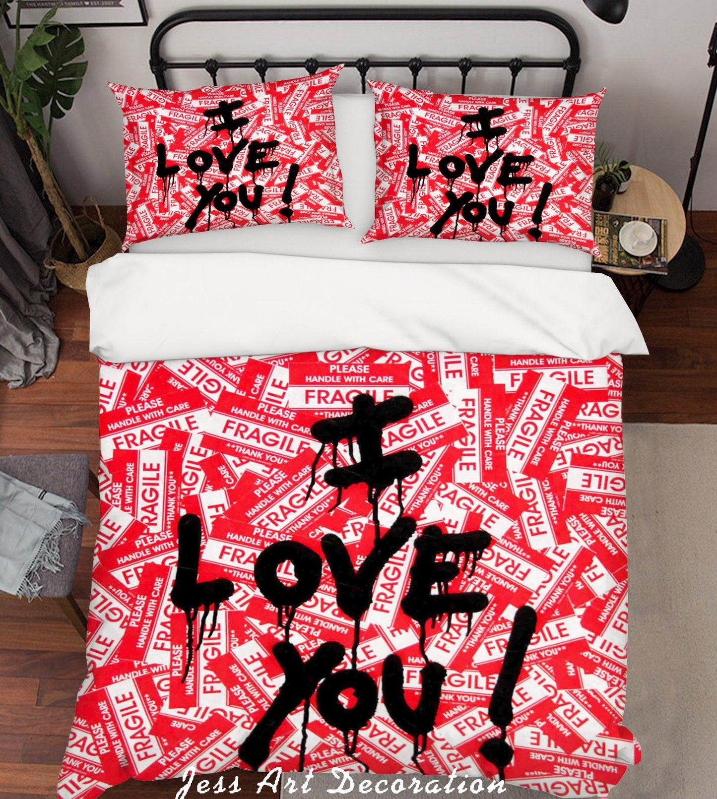 3D  Red Black I Love You Letter Quilt Cover Set Bedding Set Duvet Cover Pillowcases  ZY D89