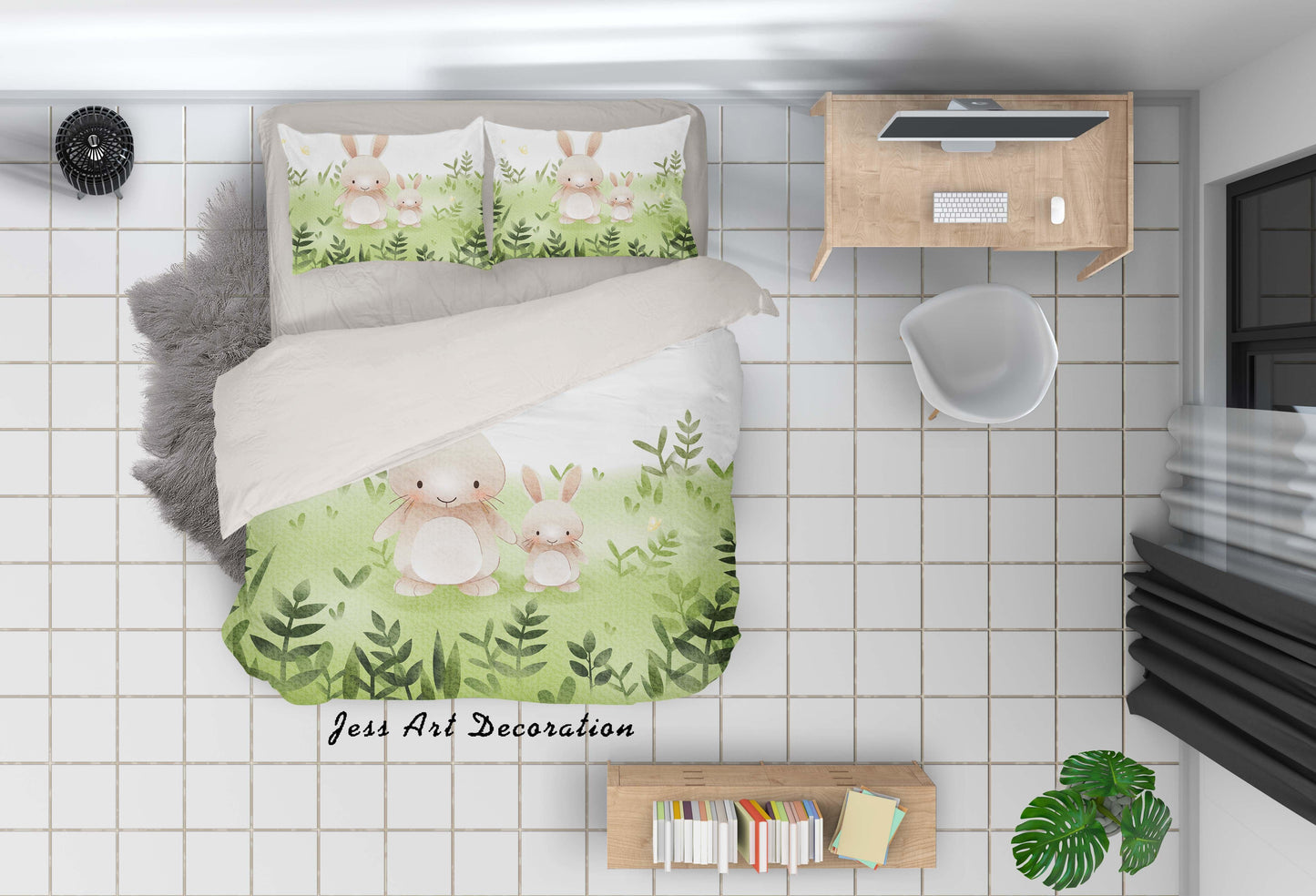 3D Cartoon Bunny Green Plant Quilt Cover Set Bedding Set Duvet Cover Pillowcases LXL