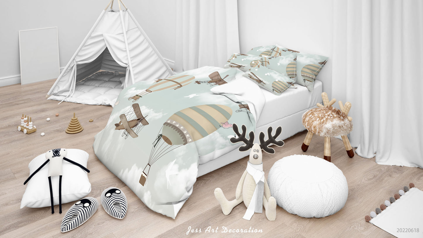 3D Aircraft Hydrogen Balloon Cloud Quilt Cover Set Bedding Set Duvet Cover Pillowcase 627