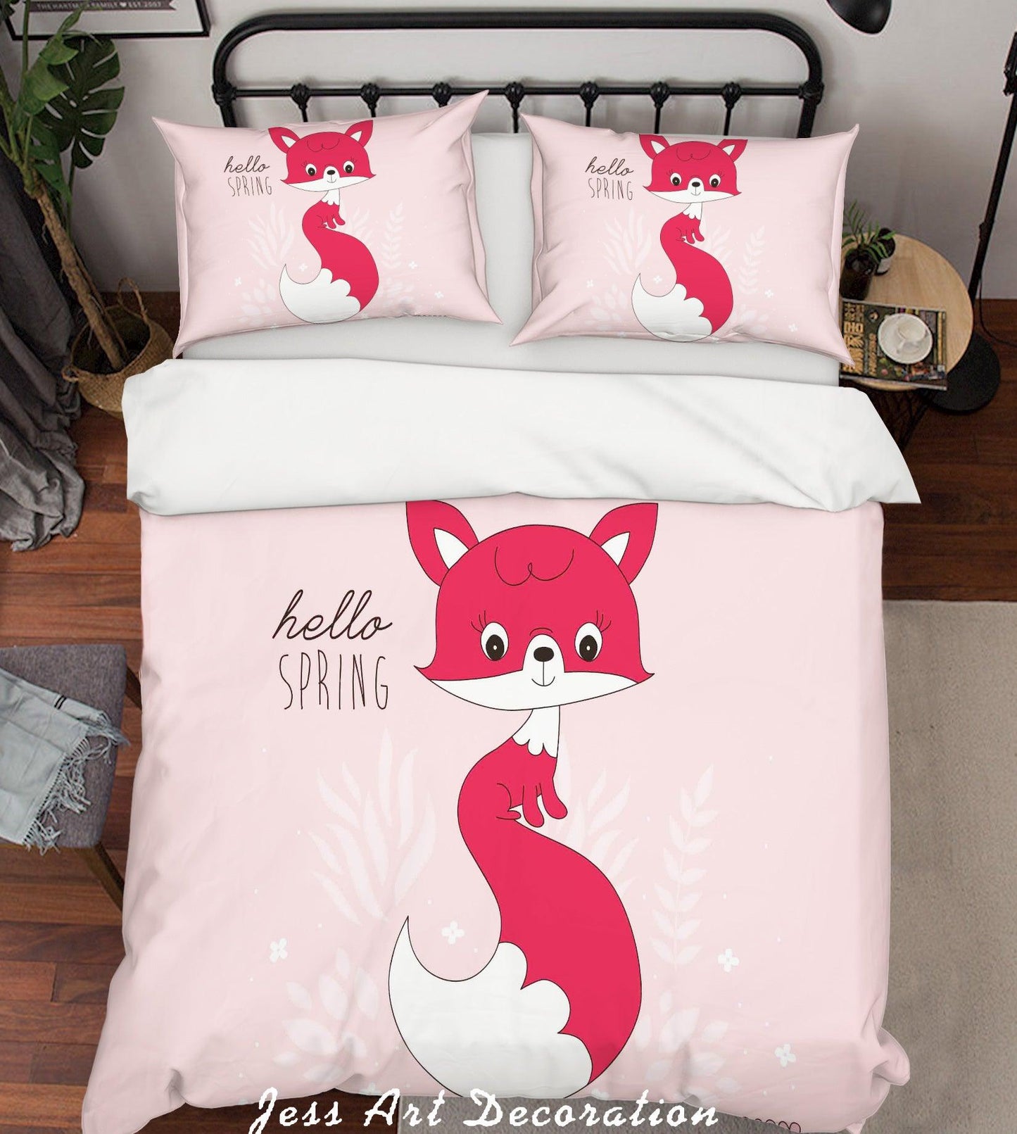 3D Cartoon Fox Pink Quilt Cover Set Bedding Set Pillowcases 174