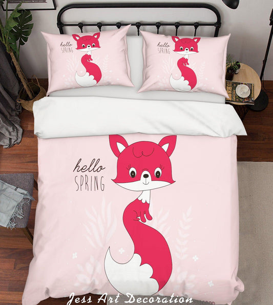 3D Cartoon Fox Pink Quilt Cover Set Bedding Set Pillowcases 174