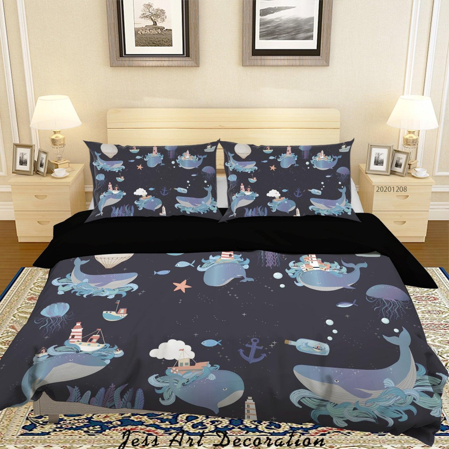 3D Cartoon Ocean Whale Lighthouse Anchor Starfish Quilt Cover Set Bedding Set Duvet Cover Pillowcases LXL