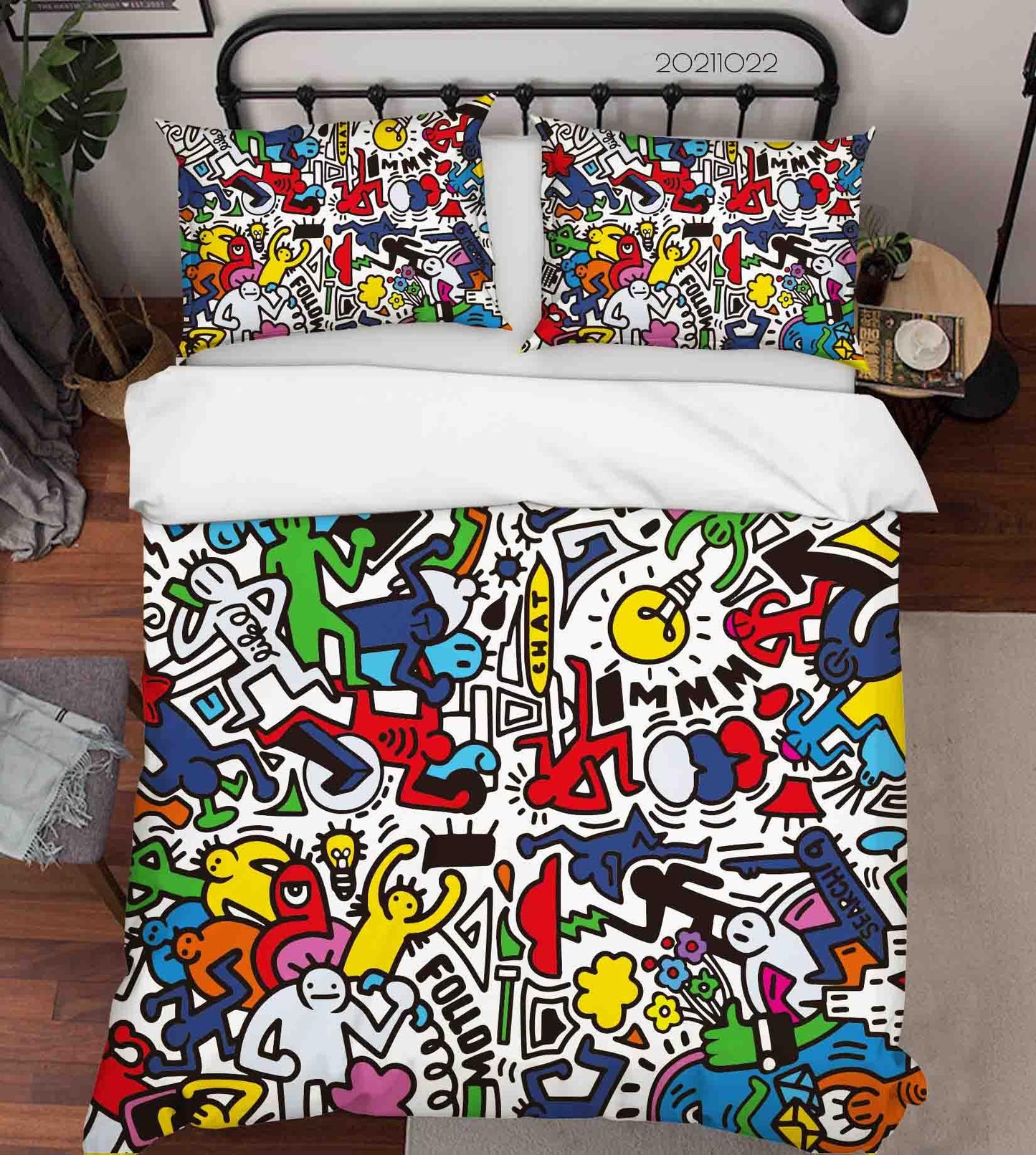 3D Cartoon Color Illustration Pattern Graffiti Quilt Cover Set Bedding Set Duvet Cover Pillowcases 89
