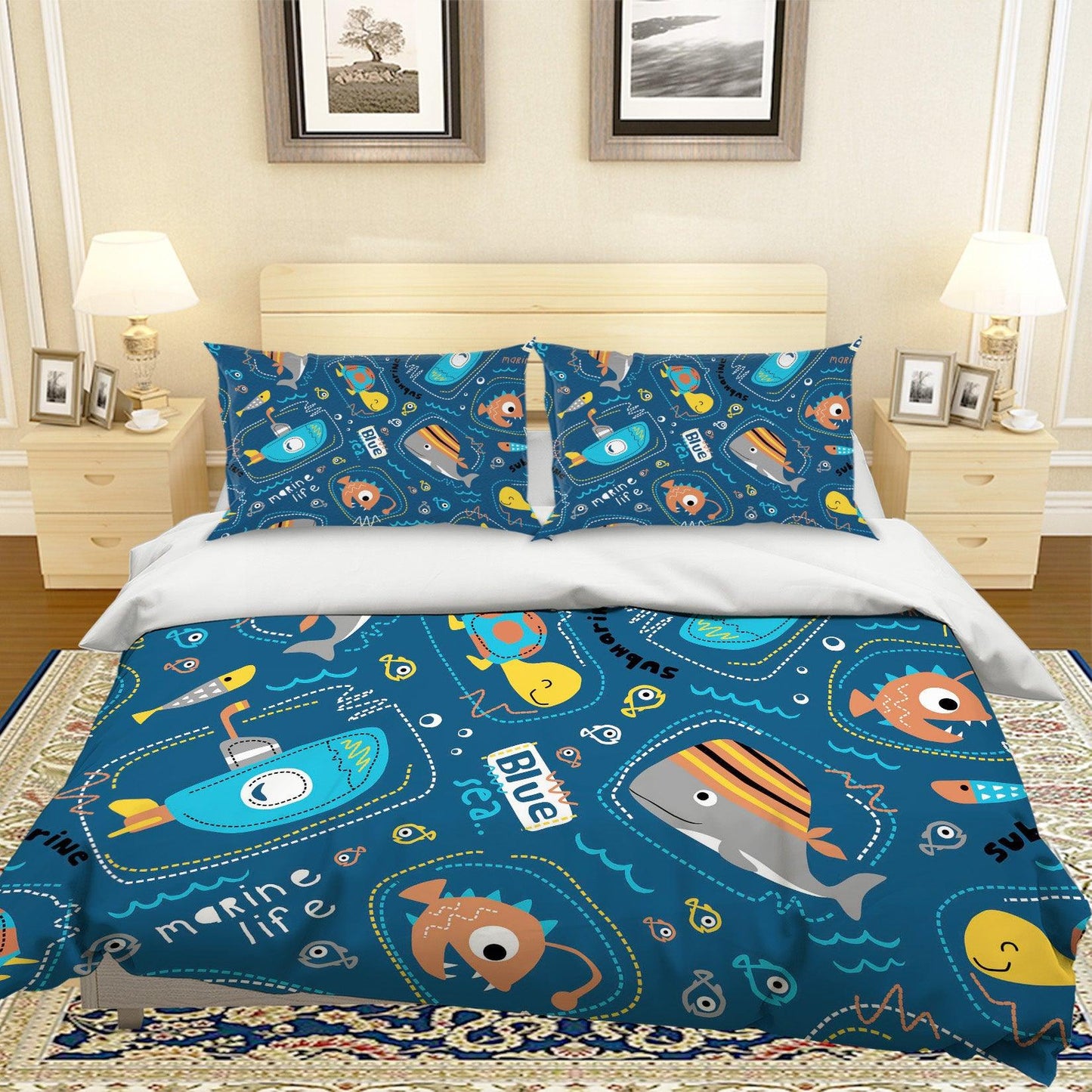 3D Cartoon Fish Submarine Quilt Cover Set Bedding Set Pillowcases 92