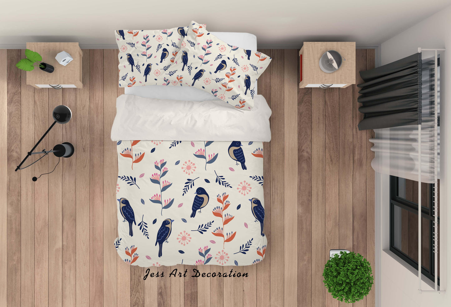 3D Cartoon Bird Feather Quilt Cover Set Bedding Set Pillowcases 95