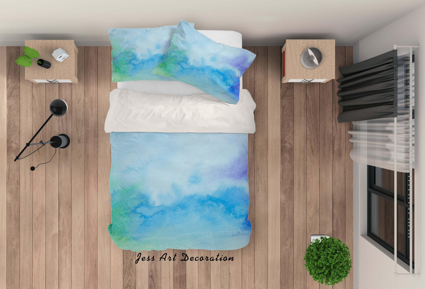 3D Blue Watercolor Quilt Cover Set Bedding Set Pillowcases 39