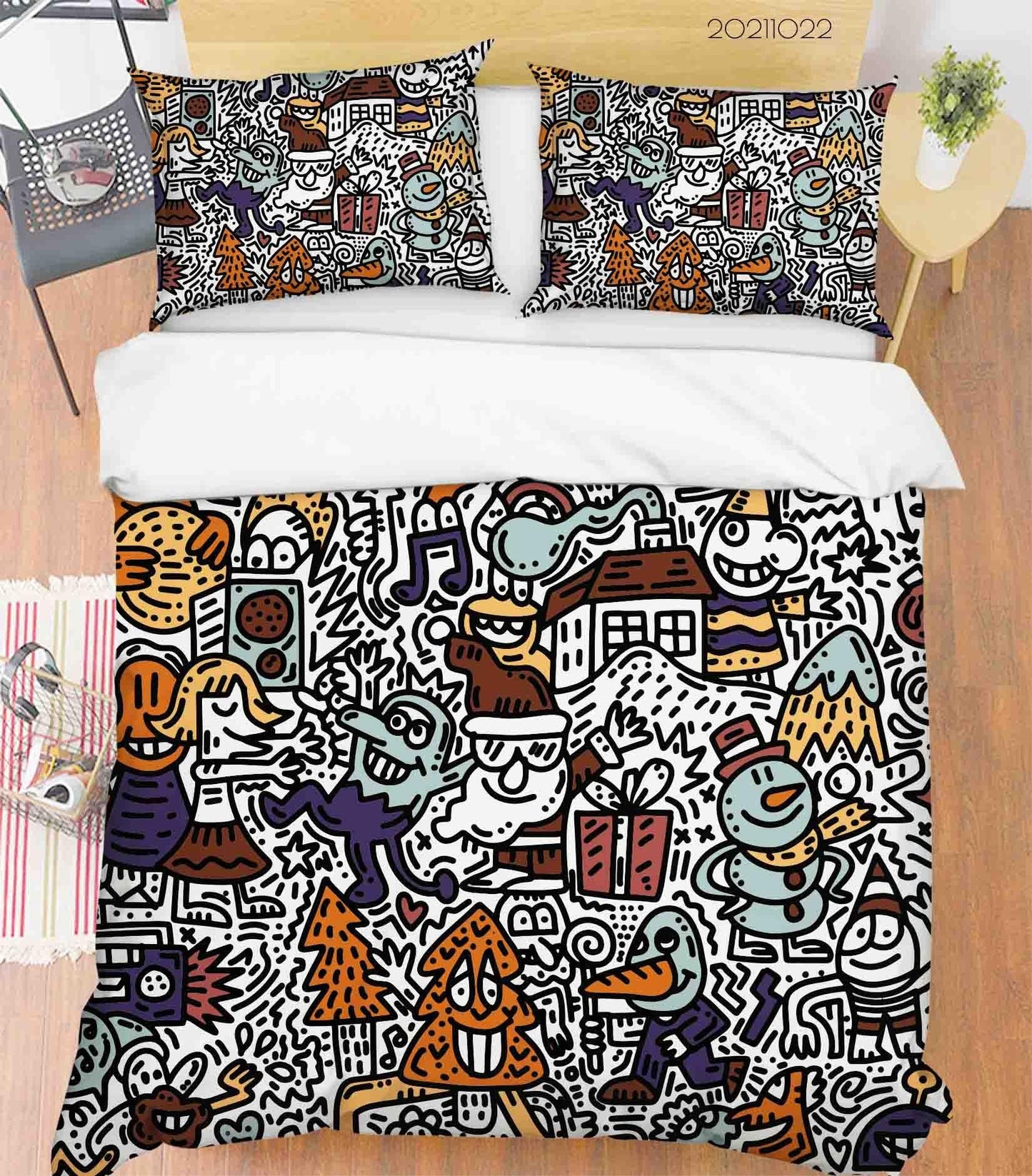 3D Cartoon Illustration Art Doodle Quilt Cover Set Bedding Set Duvet Cover Pillowcases 82