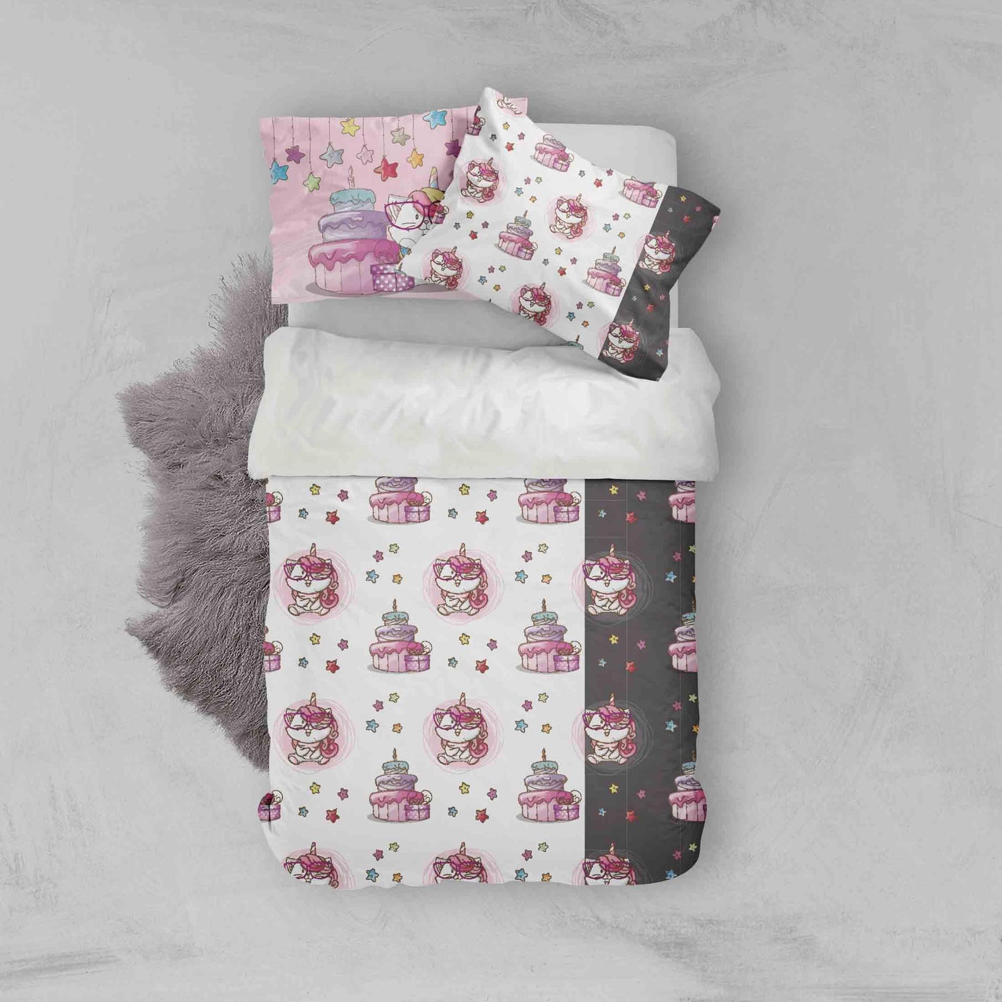 3D Cartoon Caticorn Unicorn Birthday Cake Quilt Cover Set Bedding Set Pillowcases 43