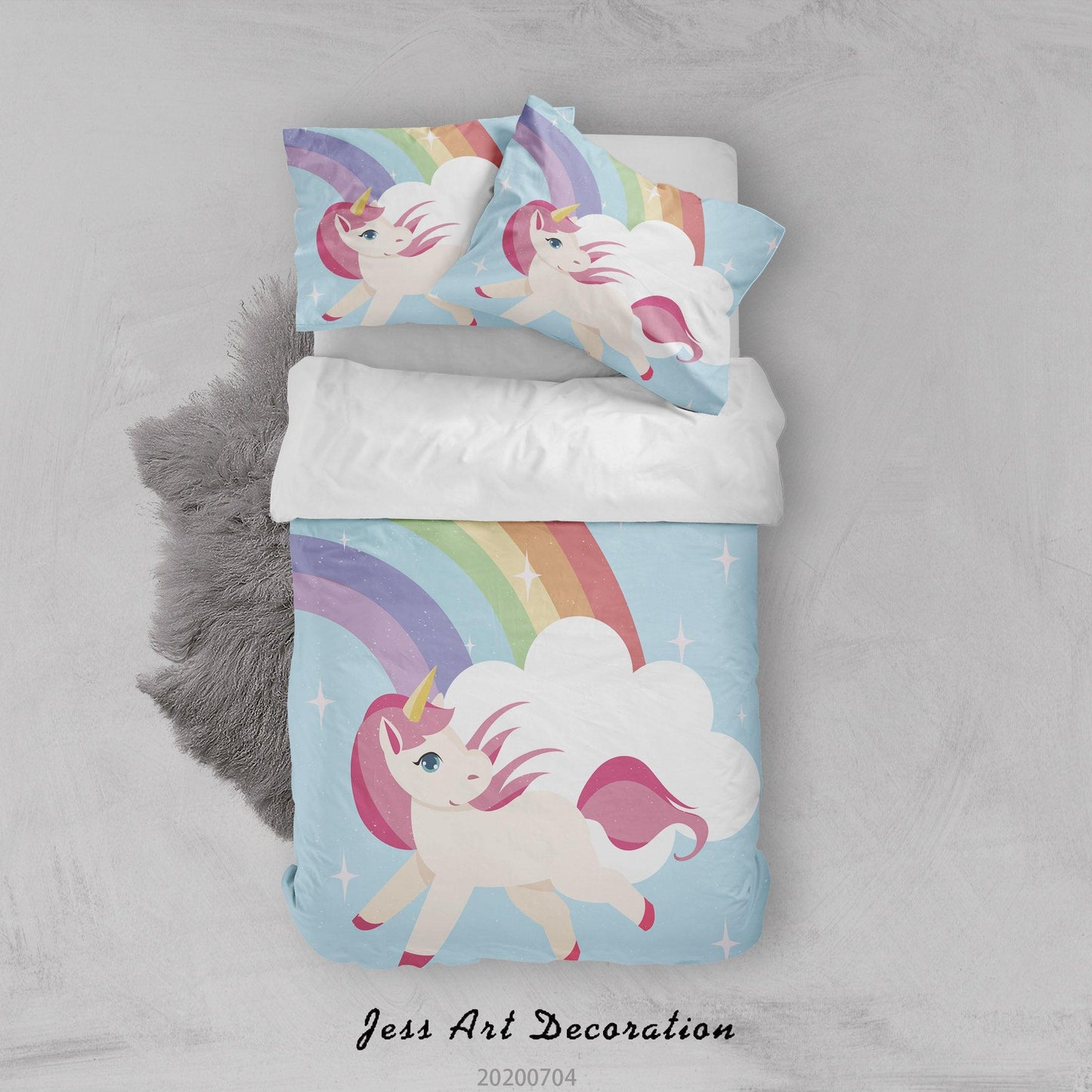 3D Blue Unicorn Rainbow Quilt Cover Set Bedding Set Duvet Cover Pillowcases SF11