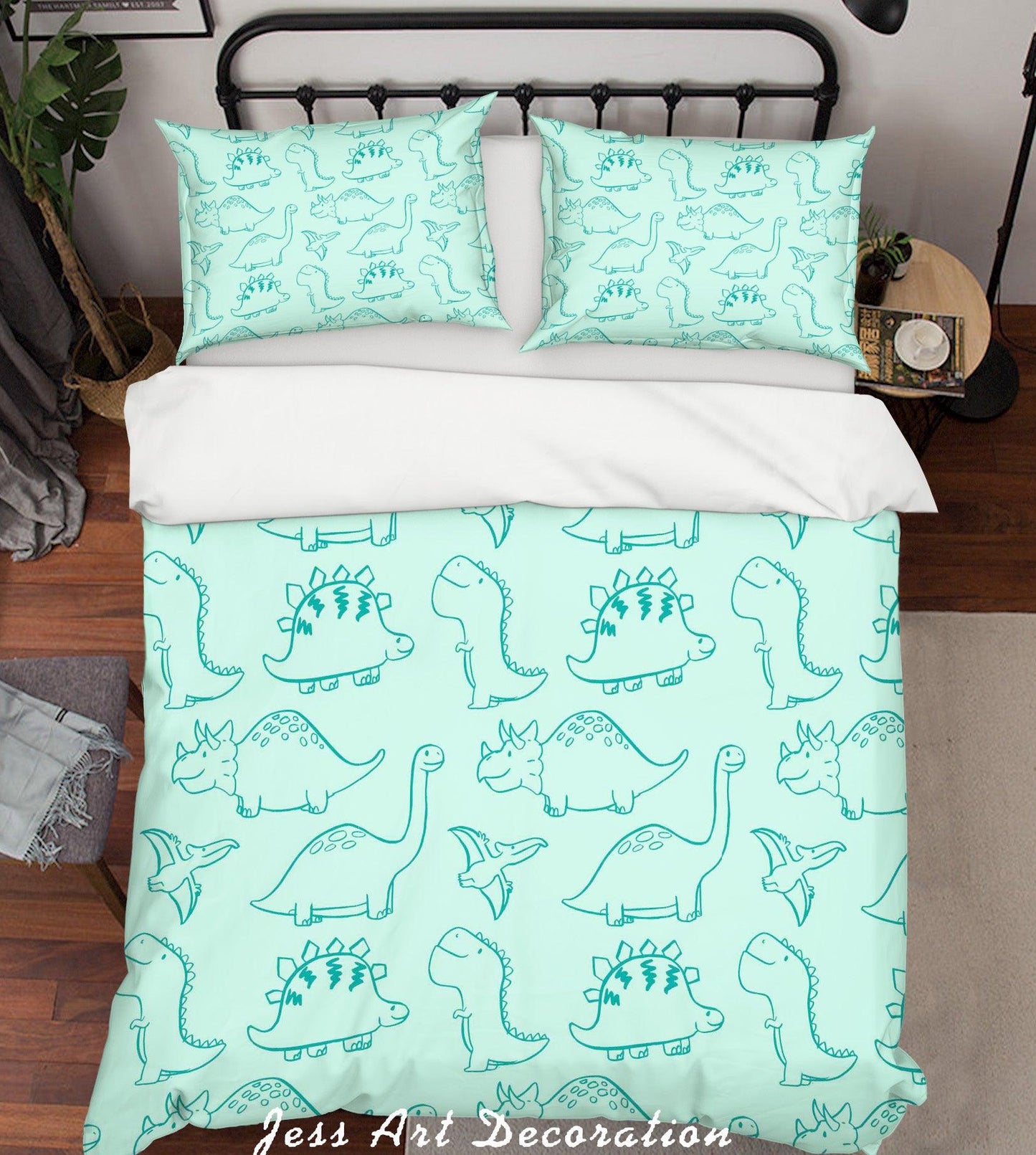 3D Cartoon Dinosaur Green Quilt Cover Set Bedding Set Pillowcases 33