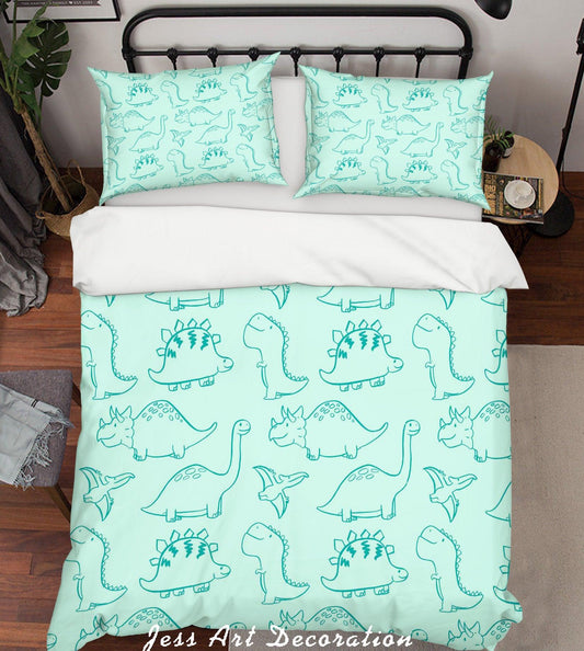 3D Cartoon Dinosaur Green Quilt Cover Set Bedding Set Pillowcases 33