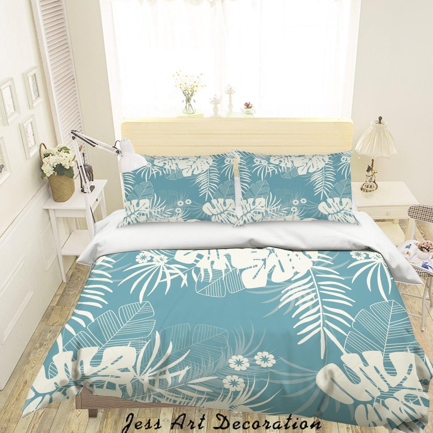3D Blue Leaf Pattern Quilt Cover Set Bedding Set Pillowcases 35