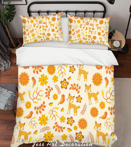 3D Cartoon Orange Fox Leaf Quilt Cover Set Bedding Set Pillowcases 20