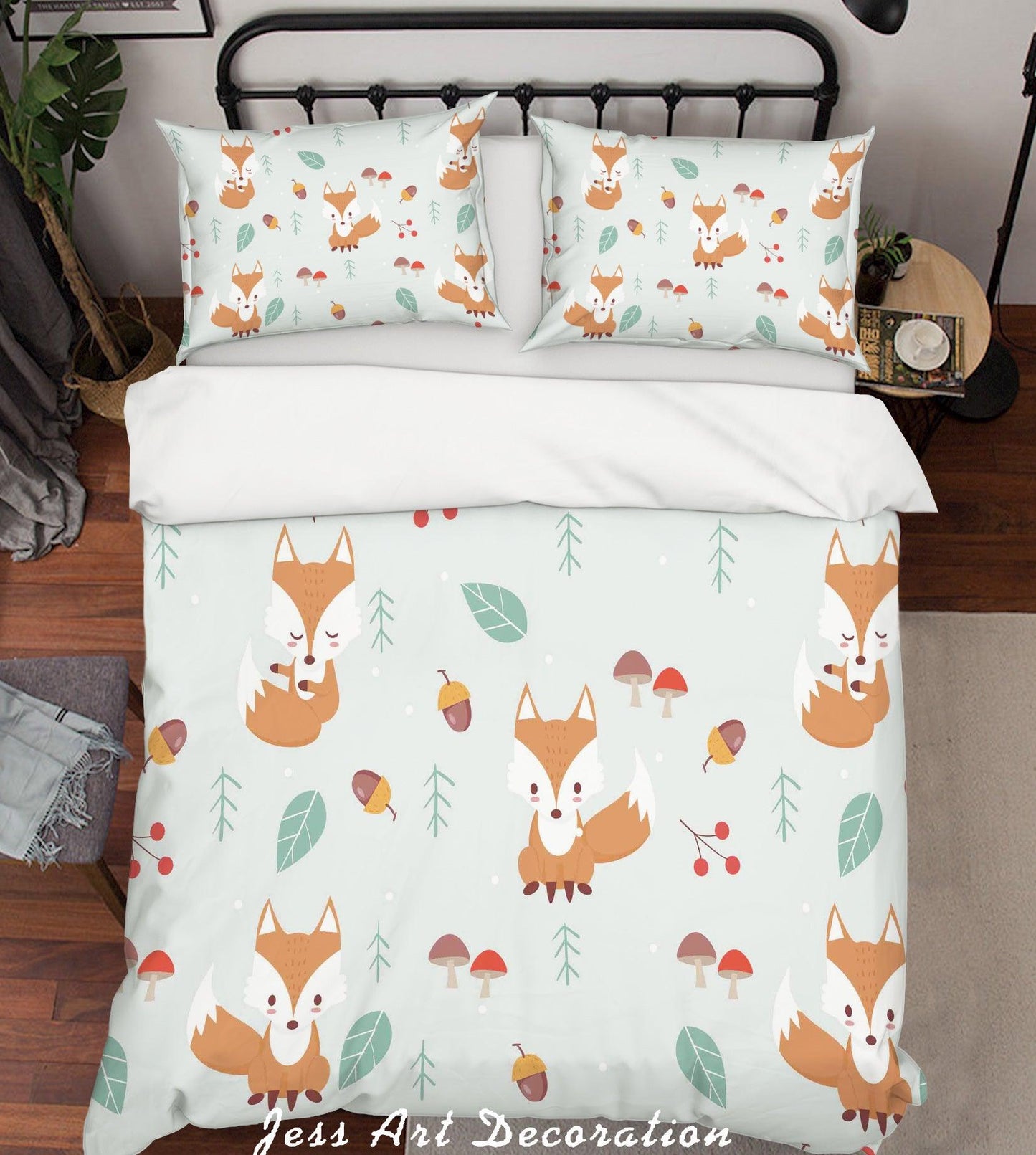 3D Cartoon Fox Leaf Quilt Cover Set Bedding Set Pillowcases 35