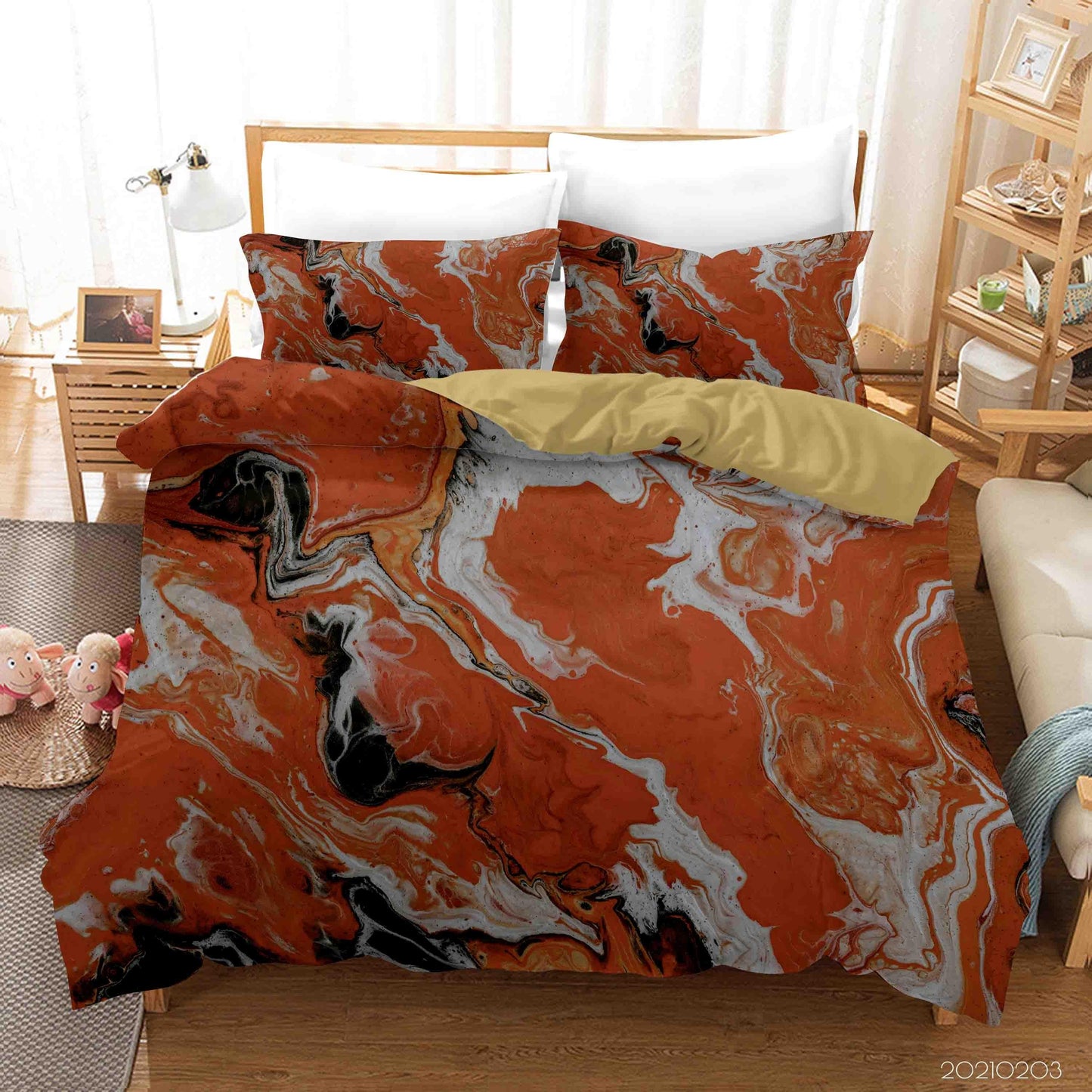 3D Abstract Orange Marble Texture Quilt Cover Set Bedding Set Duvet Cover Pillowcases 92