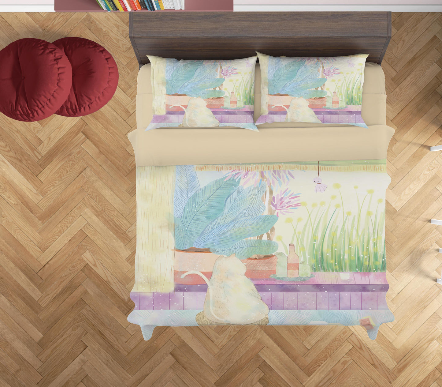 3D Cartoon Cat Leaf Flower Quilt Cover Set Bedding Set Duvet Cover Pillowcases A574 LQH